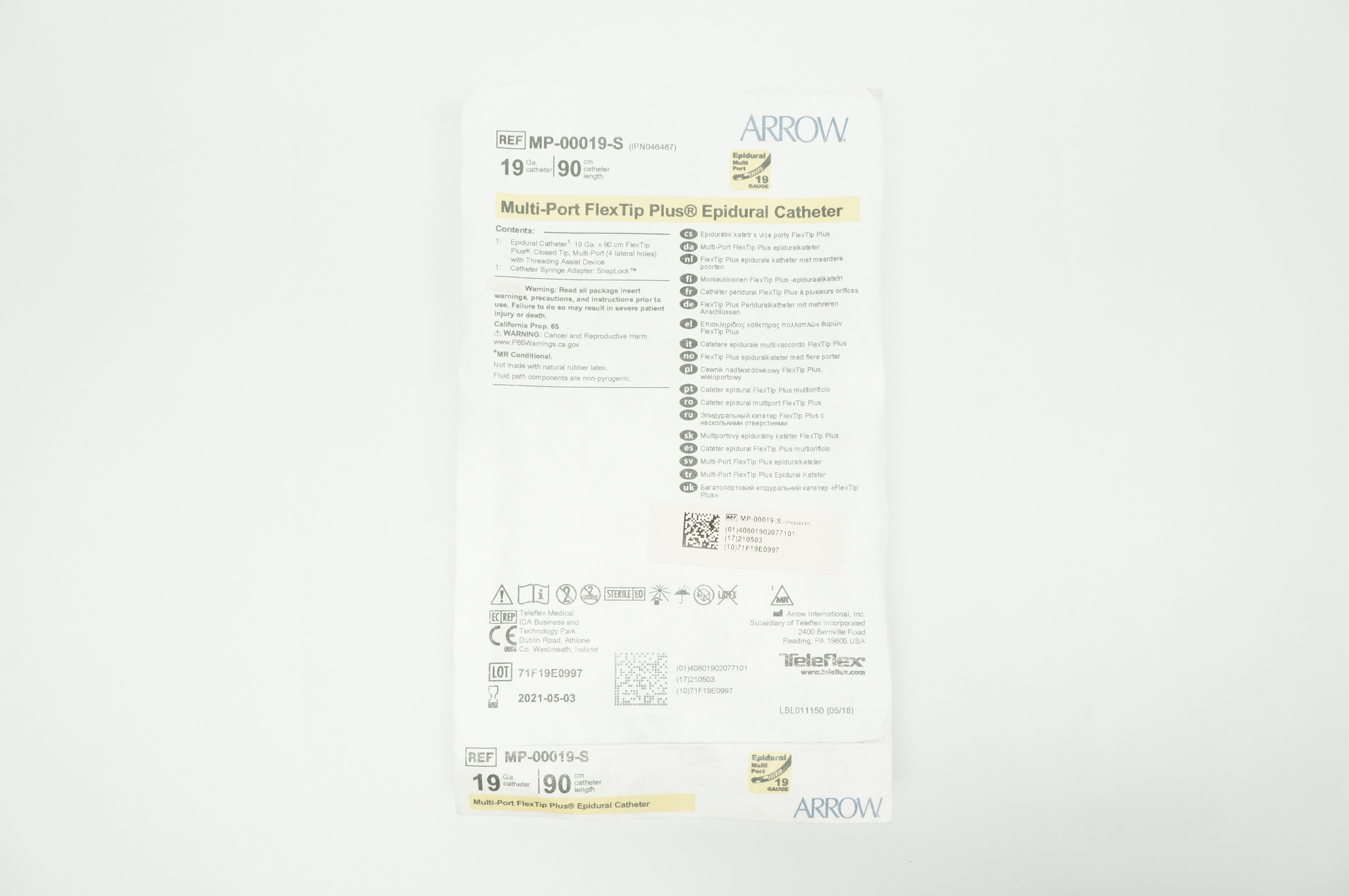 Teleflex MP-00019-S Arrow Multi-Port FlexTip Plus Epidural Cath 19Ga. x 90cm (x)