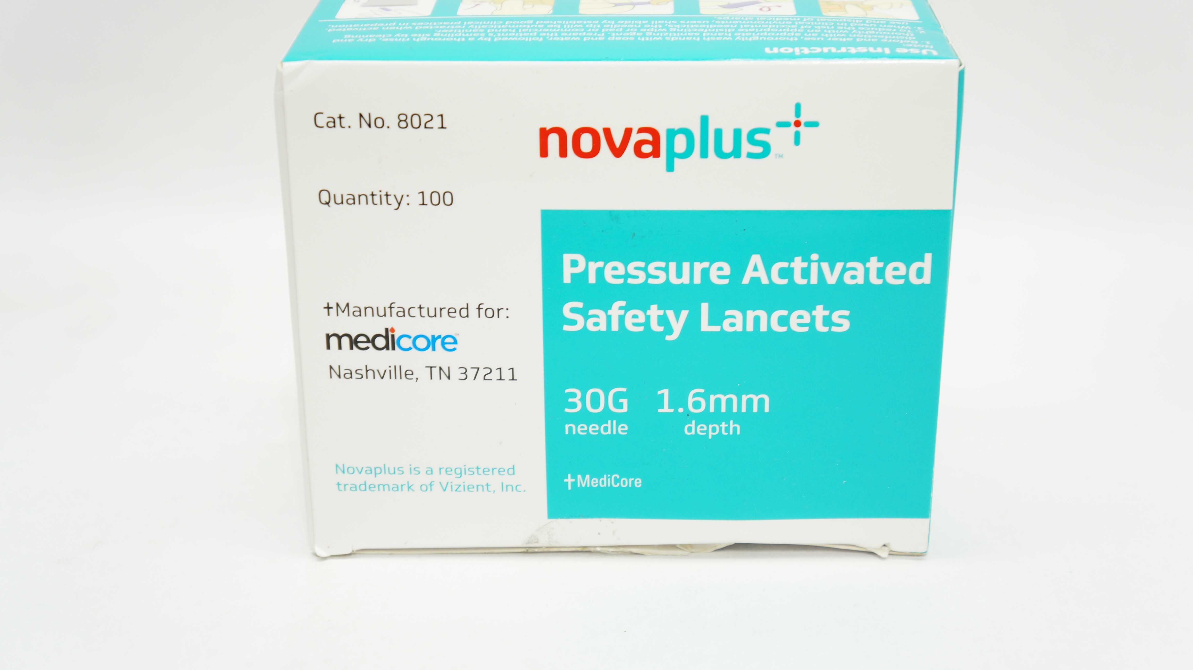 Medicore 8021 Novaplus Pressure Activated Safety Lancets 30G x1.6mm - Box of 100