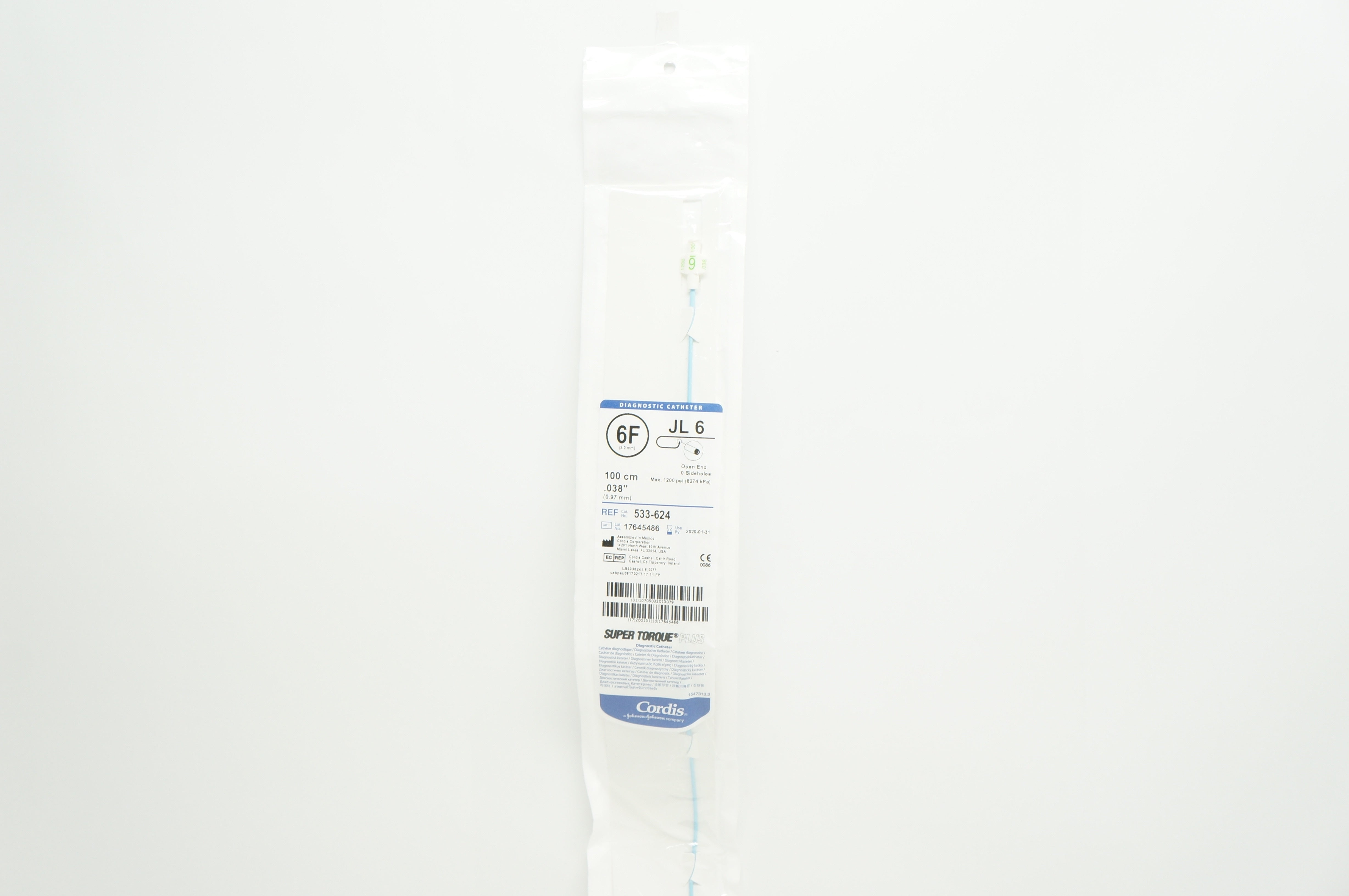 Cordis 533-624 Diagnostic Cath. 6F x 100cm, JL 6 (x)