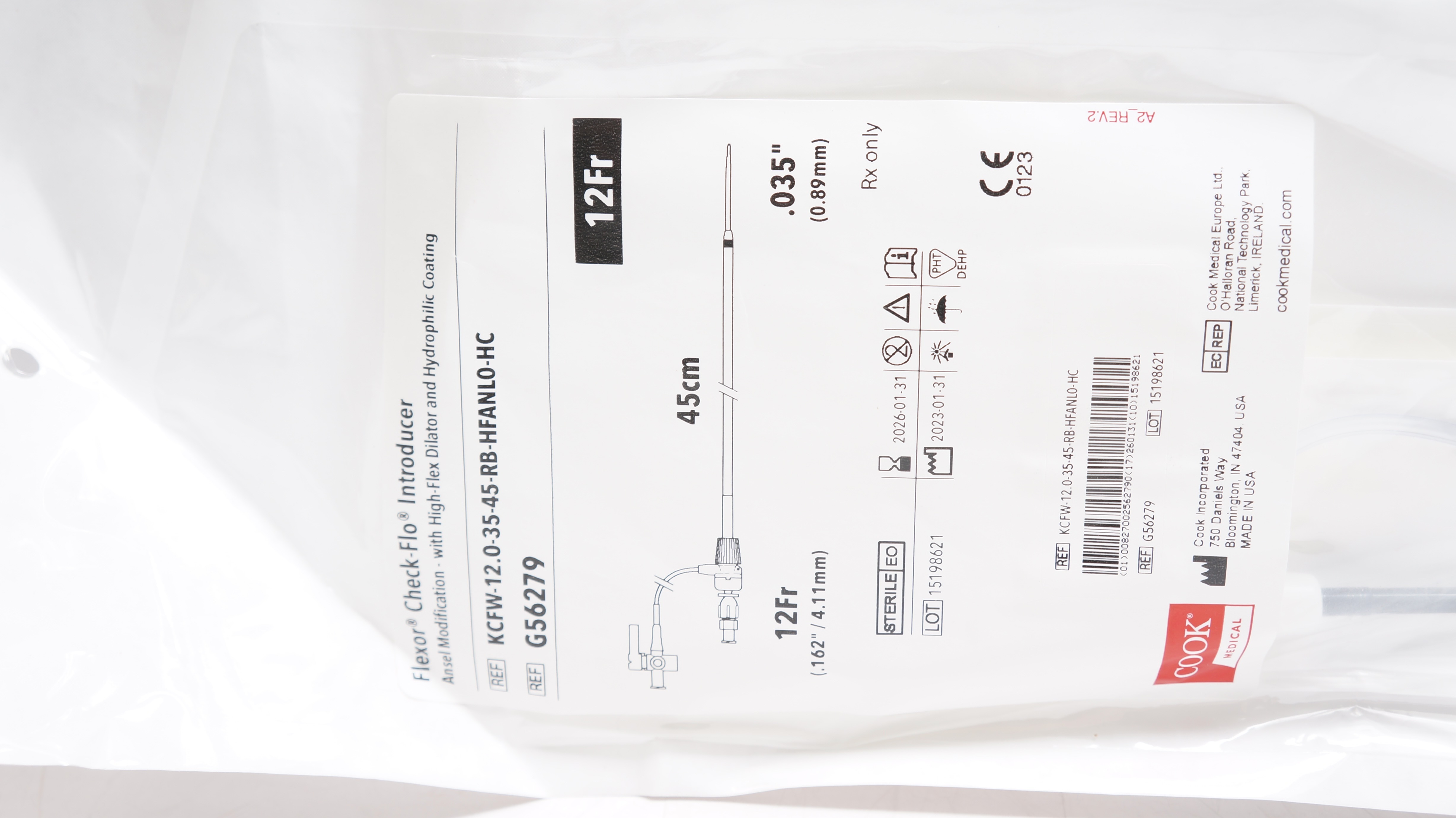 Cook Medical G56279 Flexor Check-Flo Introducer 12Fr x 45cm x .035inch