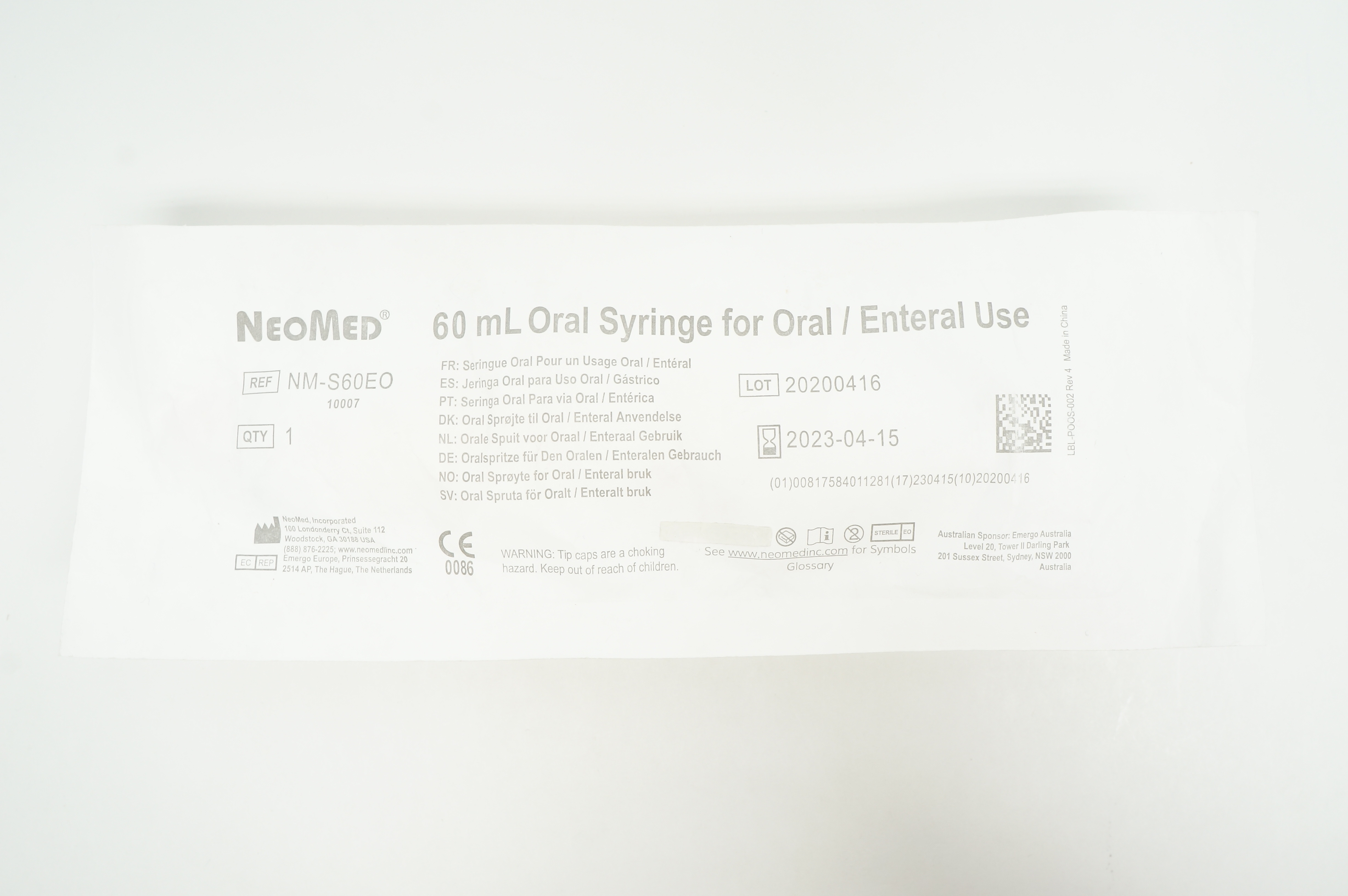NeoMed NM-S60EO Oral Syringe for Oral/Enteral Use 60mL