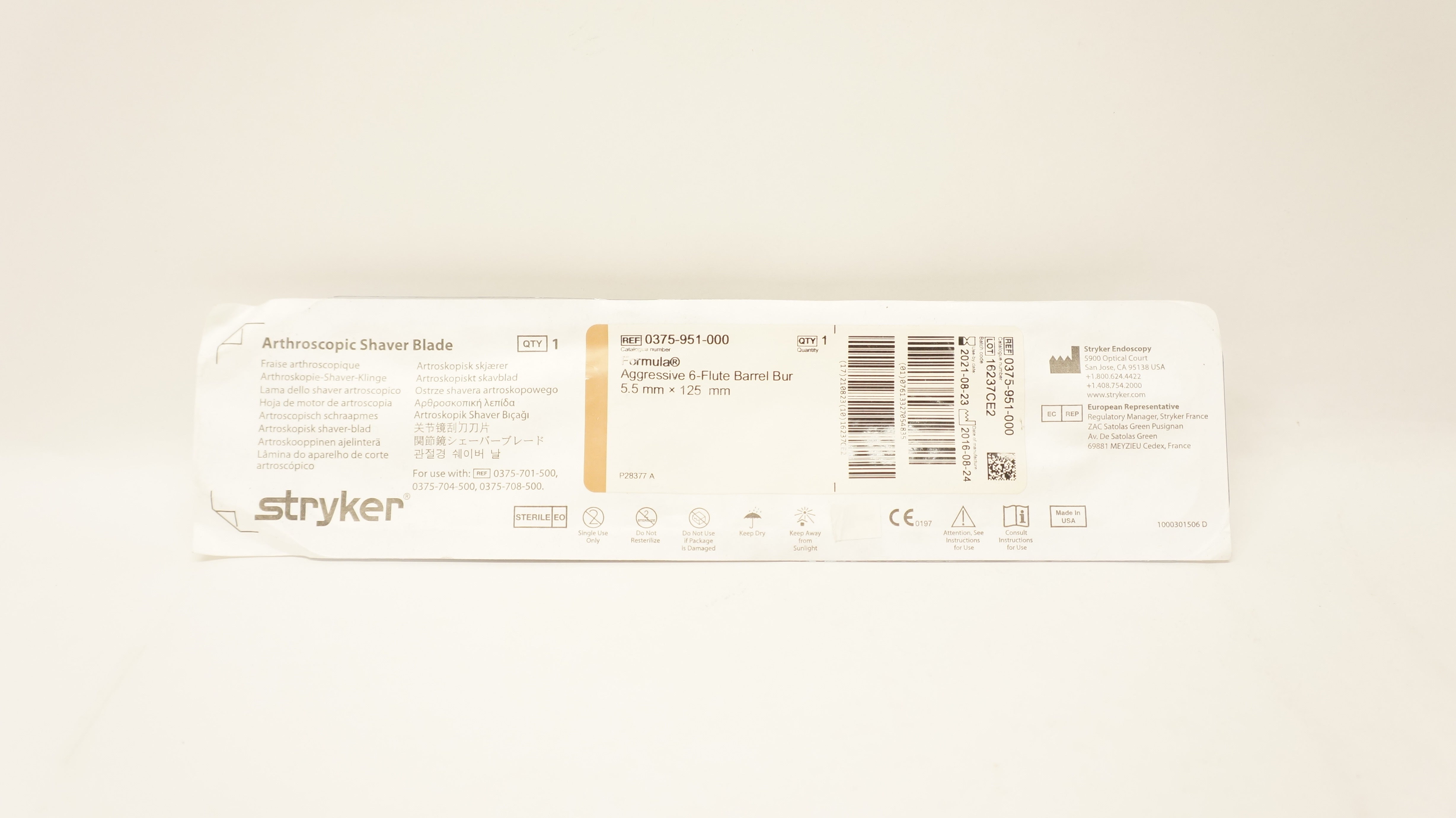 Stryker 0375-951-000 Formula Arthroscopy Blade Barrel Bur 6-Flute 5.5 x 125mm(x)