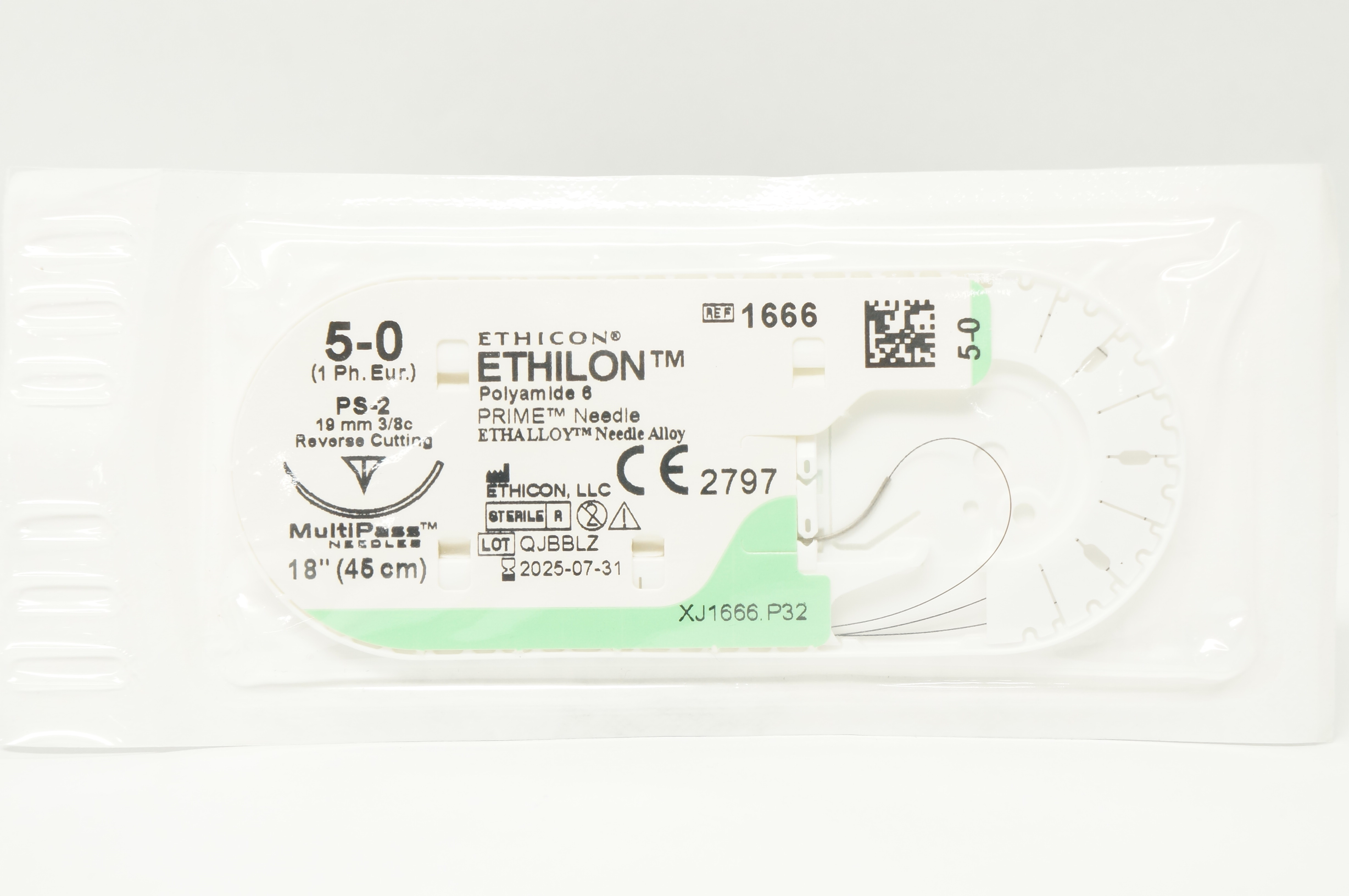 Ethicon 1666 5-0 Ethilon Polyamide 6 Stre PS-2 19mm 3/8c Reverse Cutting 18inch