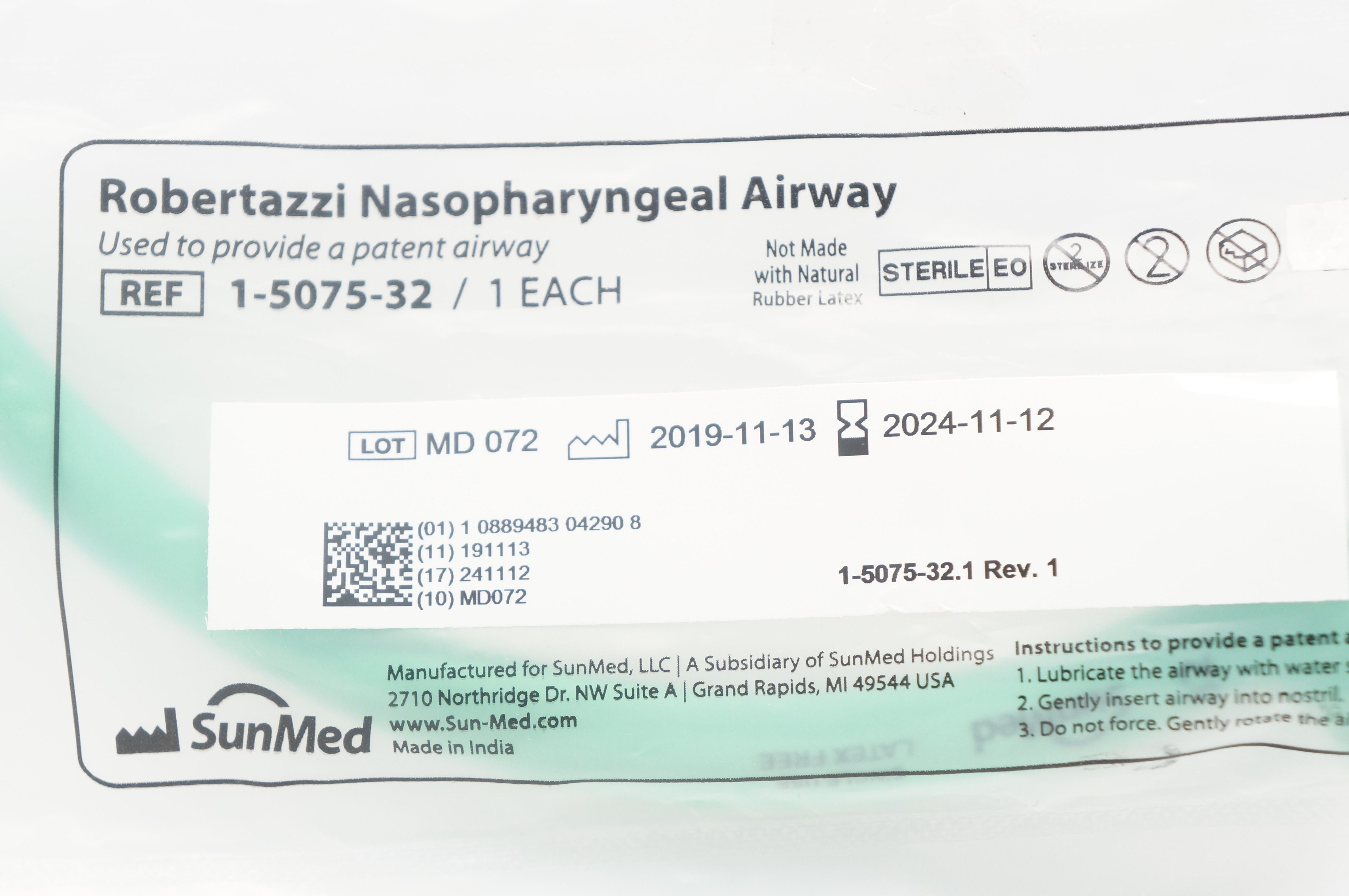 SunMed 1-5075-32 Robertazzi Nasopharyngeal Airway 32Fr