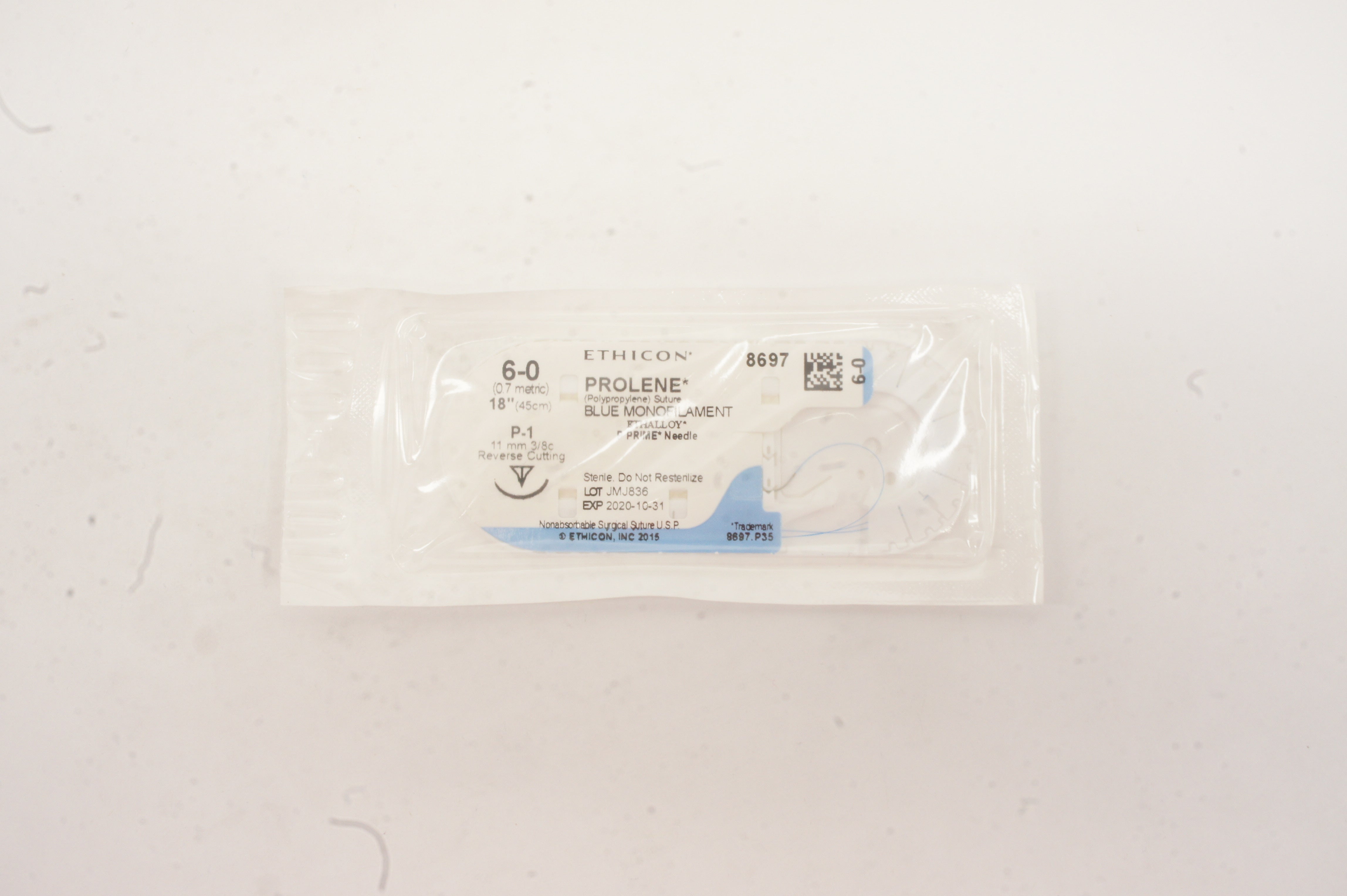 Ethicon 8697 6-0 PROLENE P-1, 11mm 3/8c Reverse Cutting, 18inch (x)