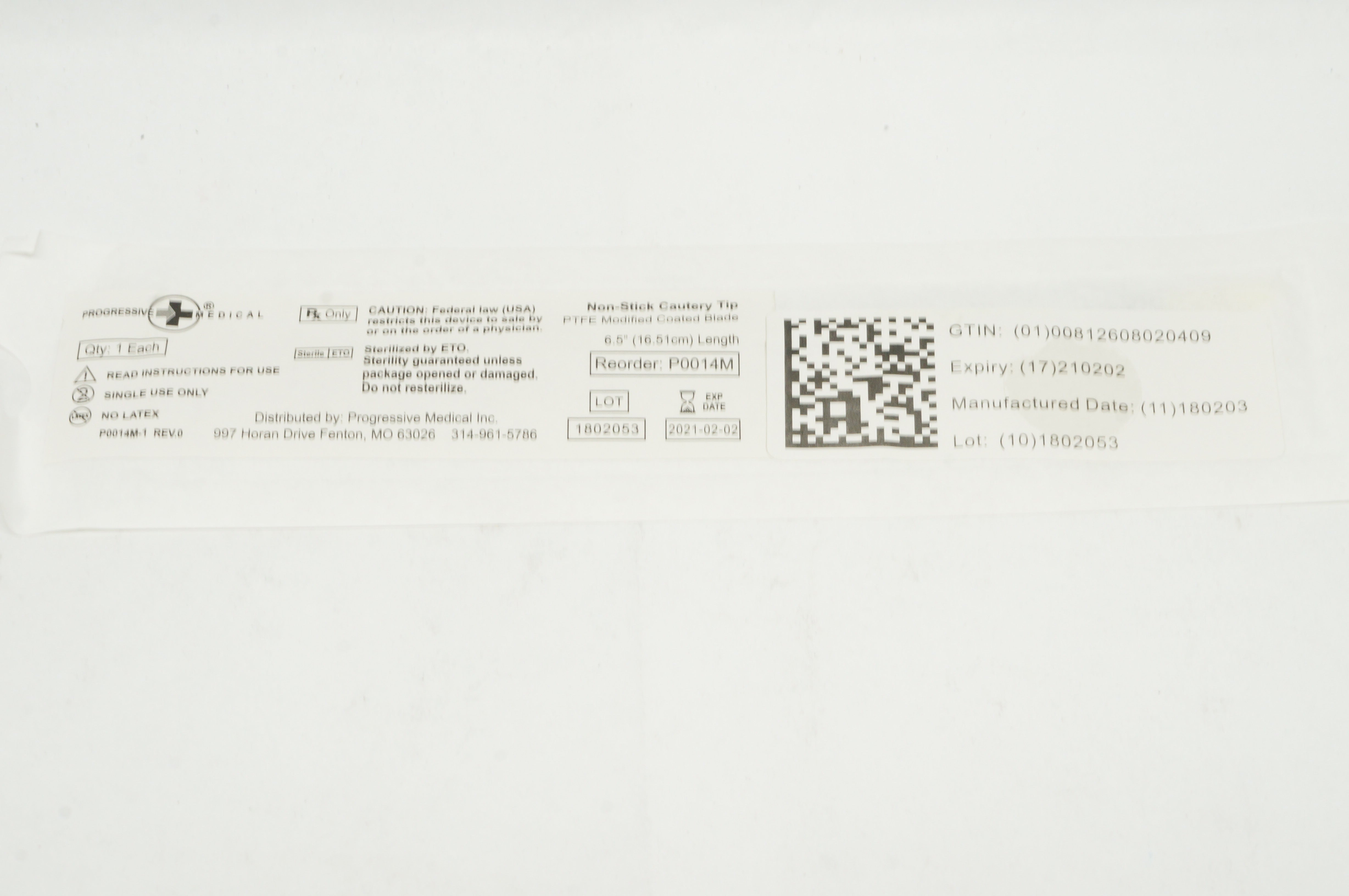 Progressive Medical P0014M Laparoscopic Electrode PTFE Coated Blade 6.50 inch(x)