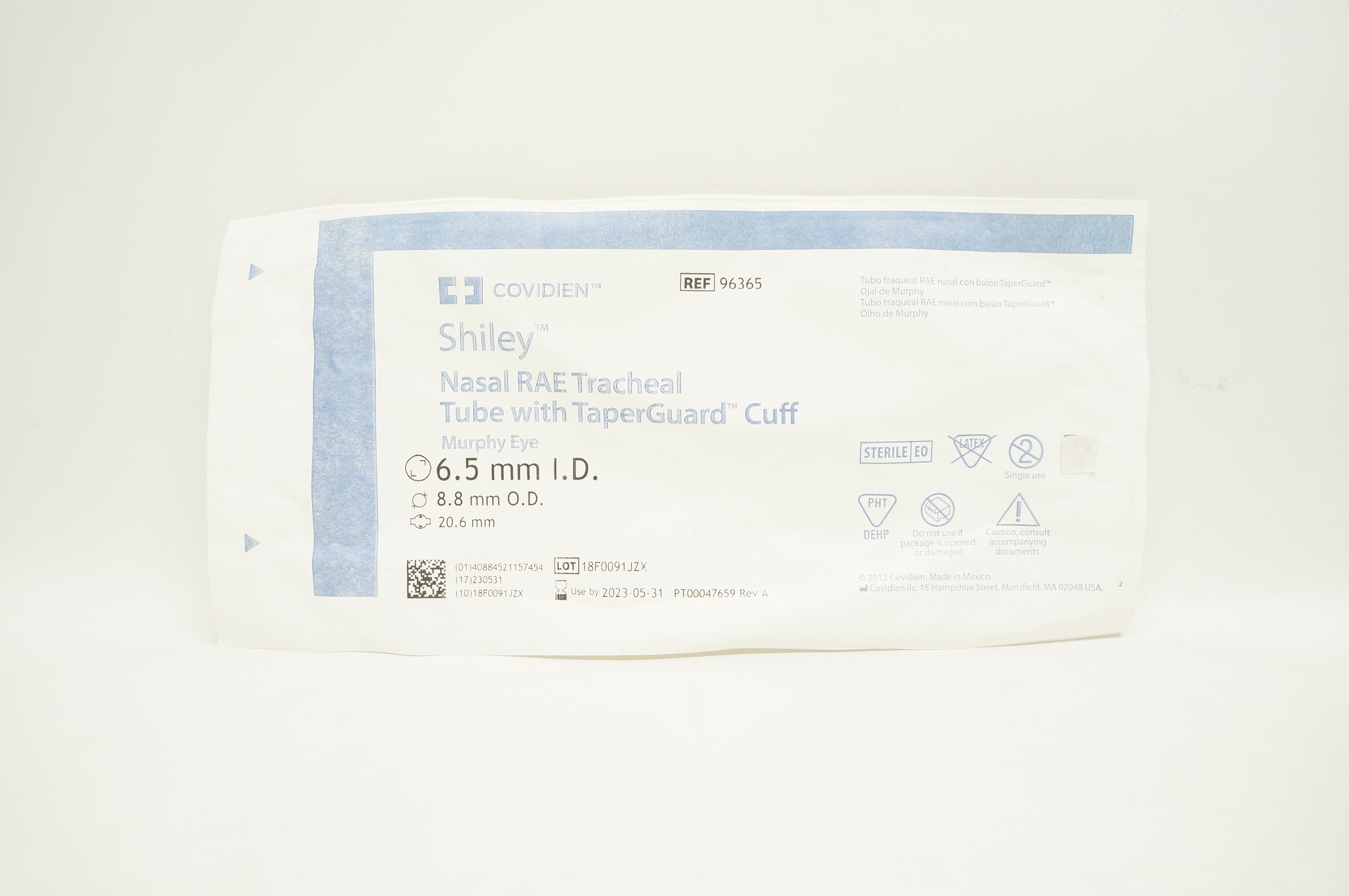 Covidien 96365 Shiley Nasal Rae Tracheal Tube 6.5mm ID x 8.8mm OD