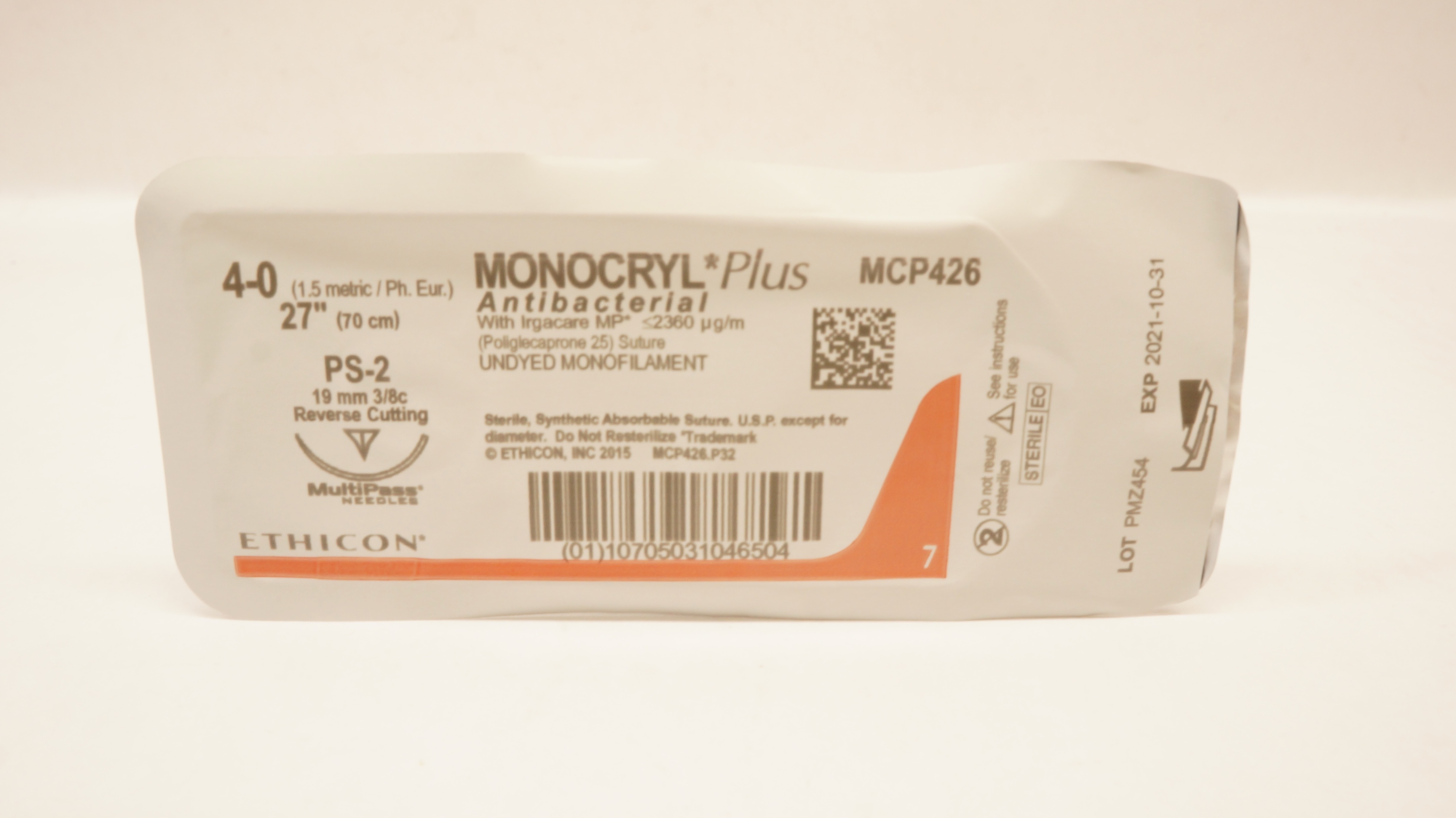 Ethicon MCP426 4-0 MONOCRYL Plus, PS-2, 19mm 3/8c Reverse Cutting, 27inch (x)