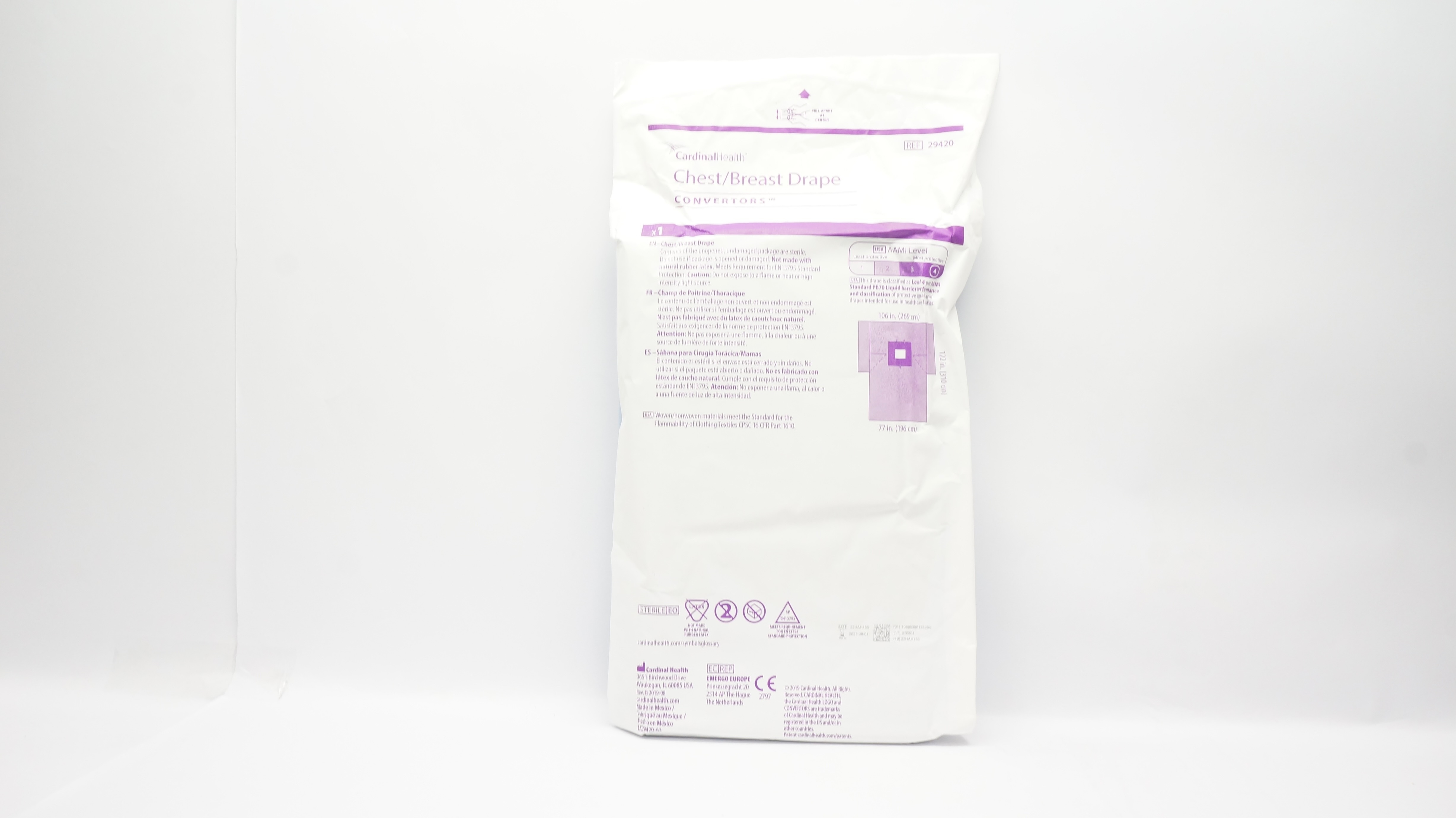 Cardinal Health 29420 Convertors Chest/Breast Drape 106inch x 122inch x 77inch