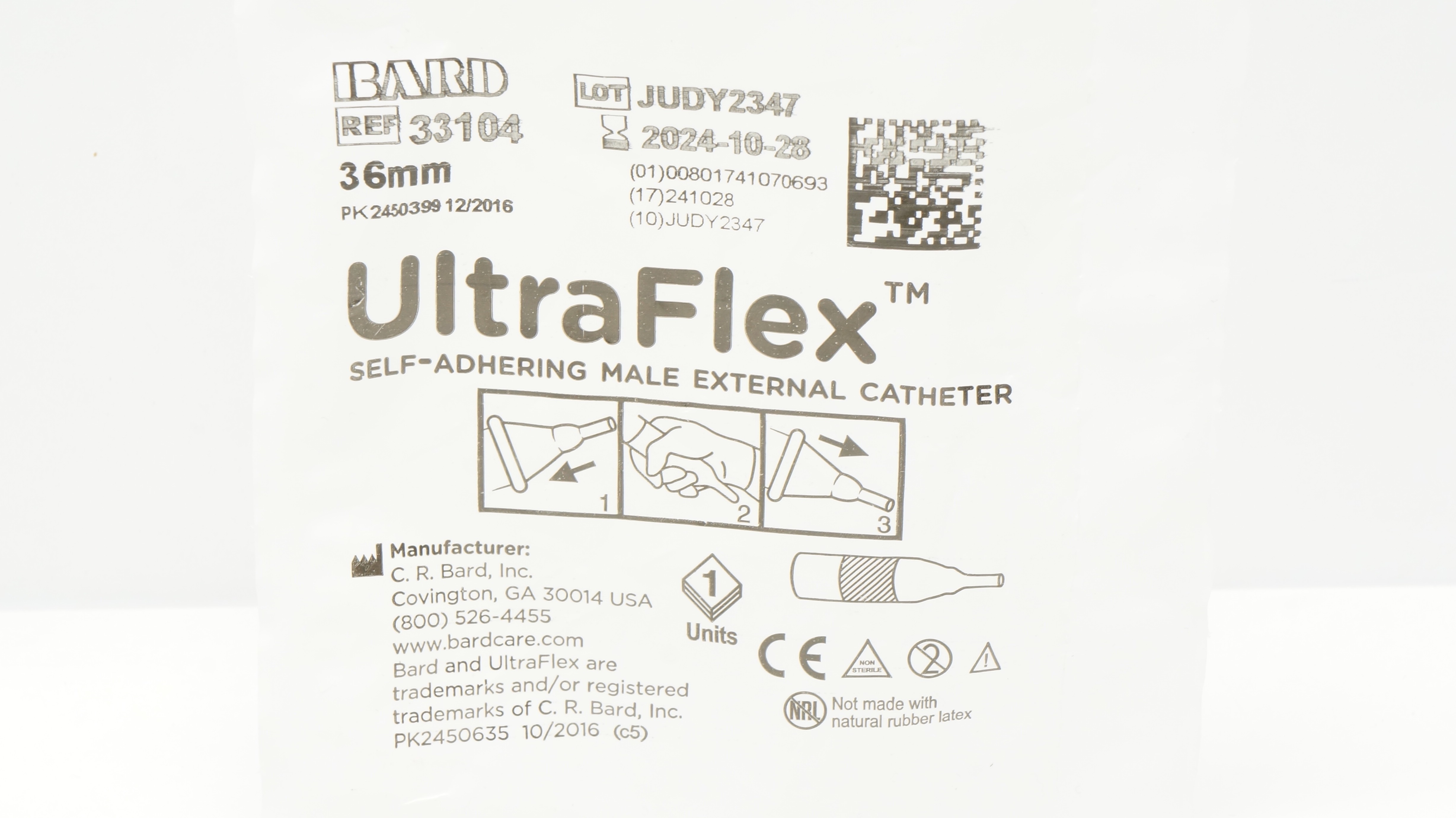 Bard 33104 UltraFlex Self-Adhering Male External Cath. 36mm (x)