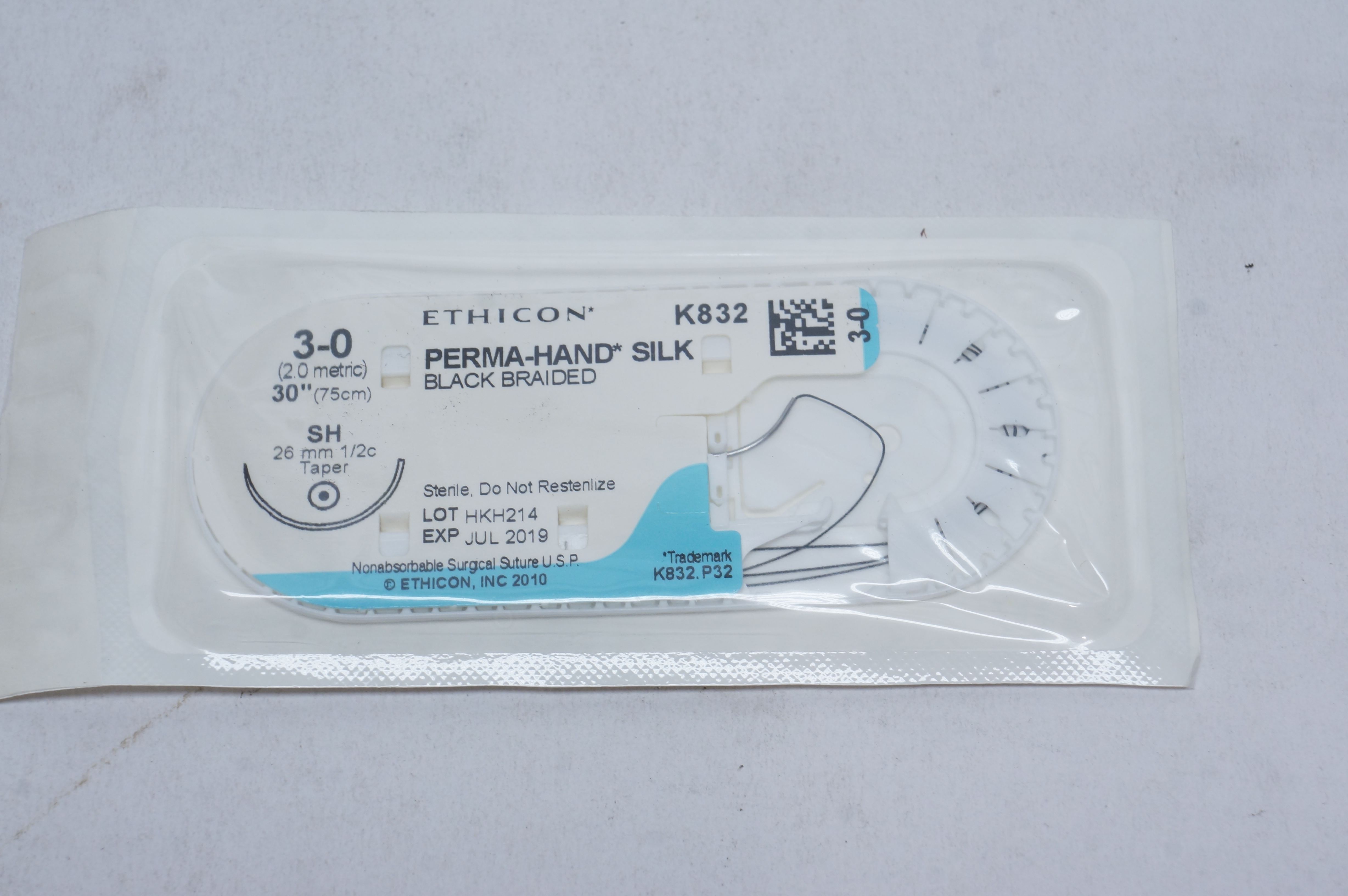 Ethicon K832 3-0 PERMA-HAND SILK, SH, 26mm 1/2c Taper, 30inch (x)