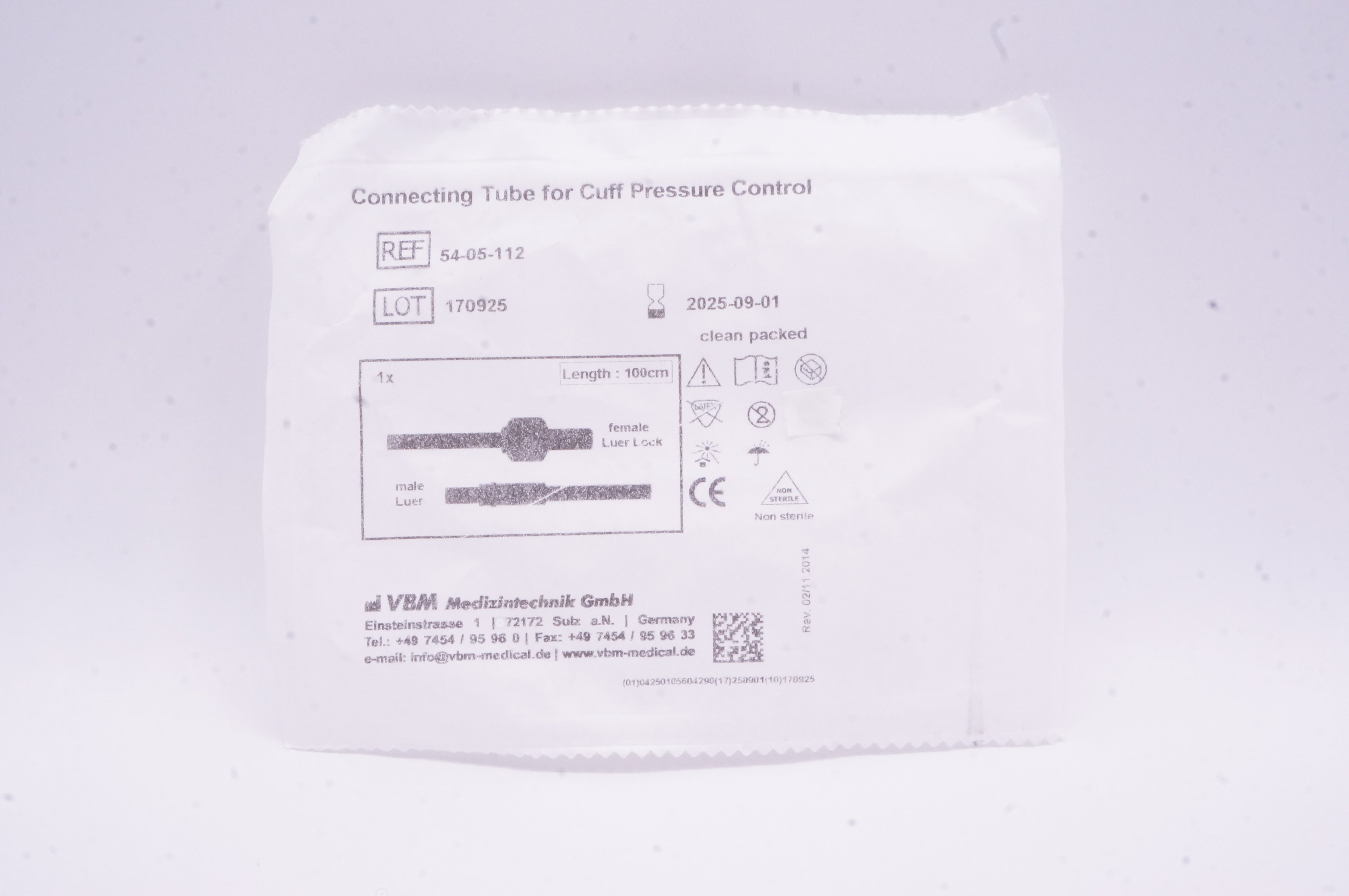VBM 54-05-112 Connecting Tube for Cuff Pressure Control 100cm