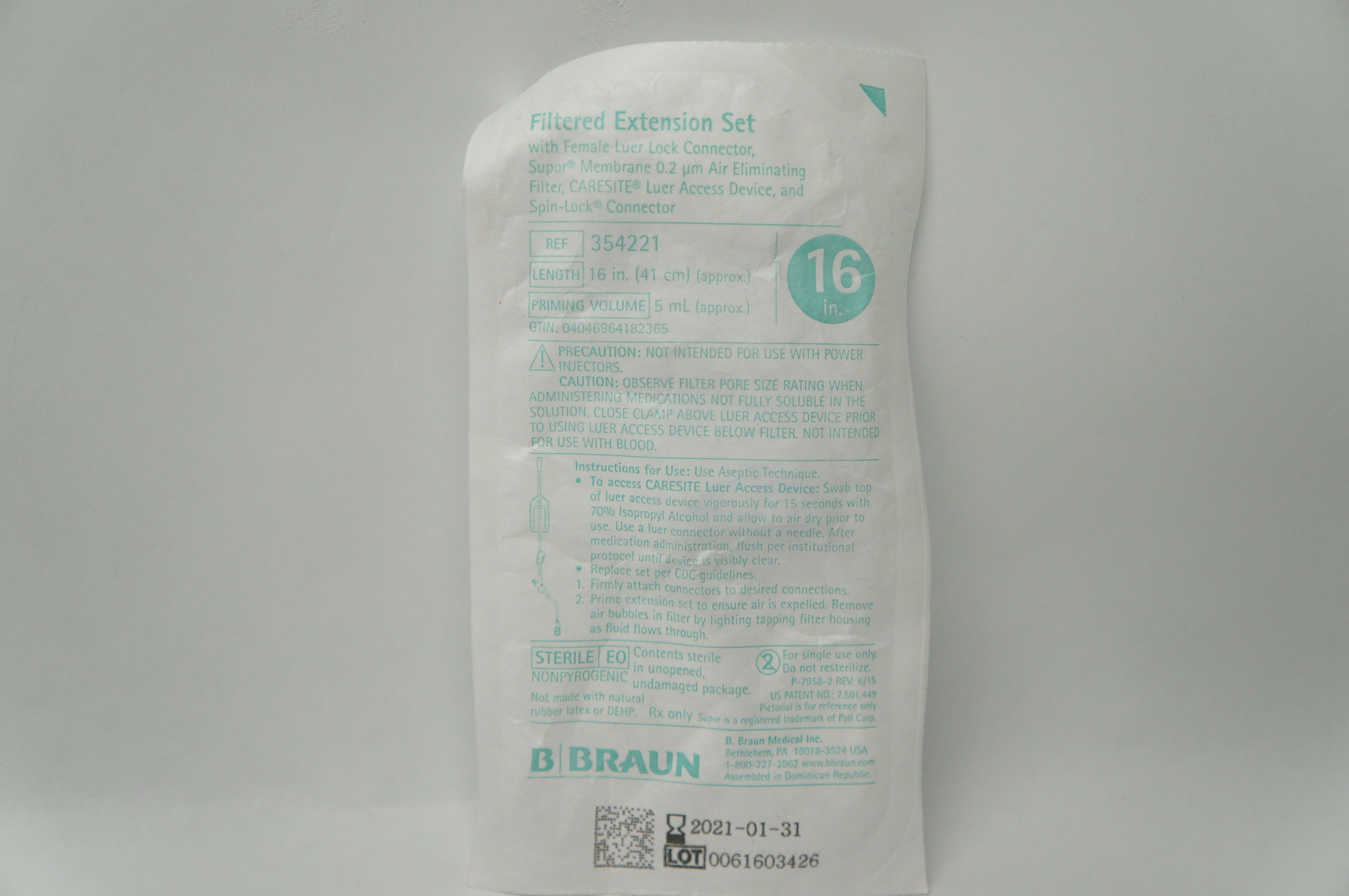 Braun 354221 Filtered Extension Set with Female Luer Lock Connector 16in 5mL (x)