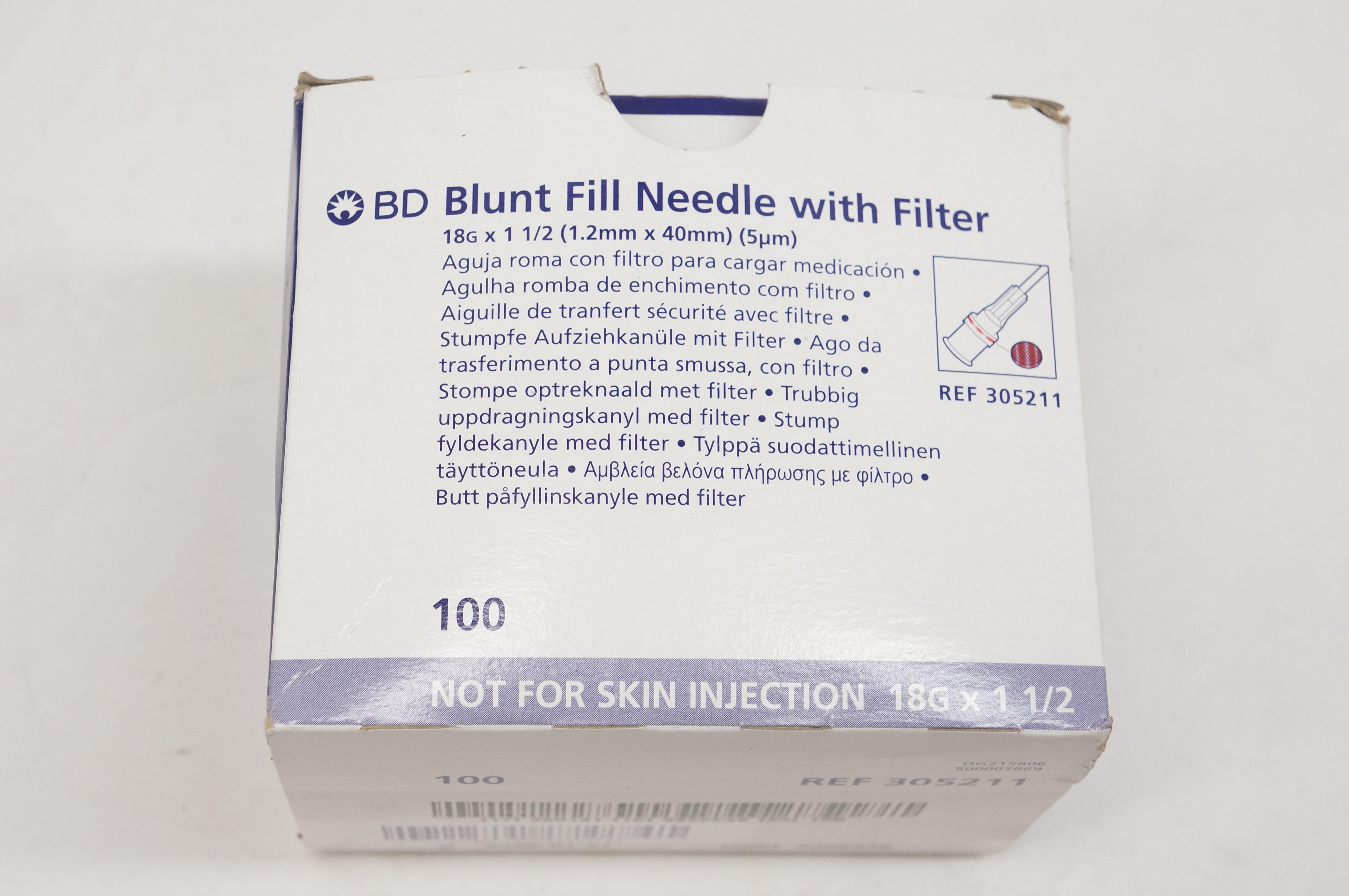 BD 305211 Blunt Fill Ndle with Filter 18G x 1-1/2inch - Box of 100