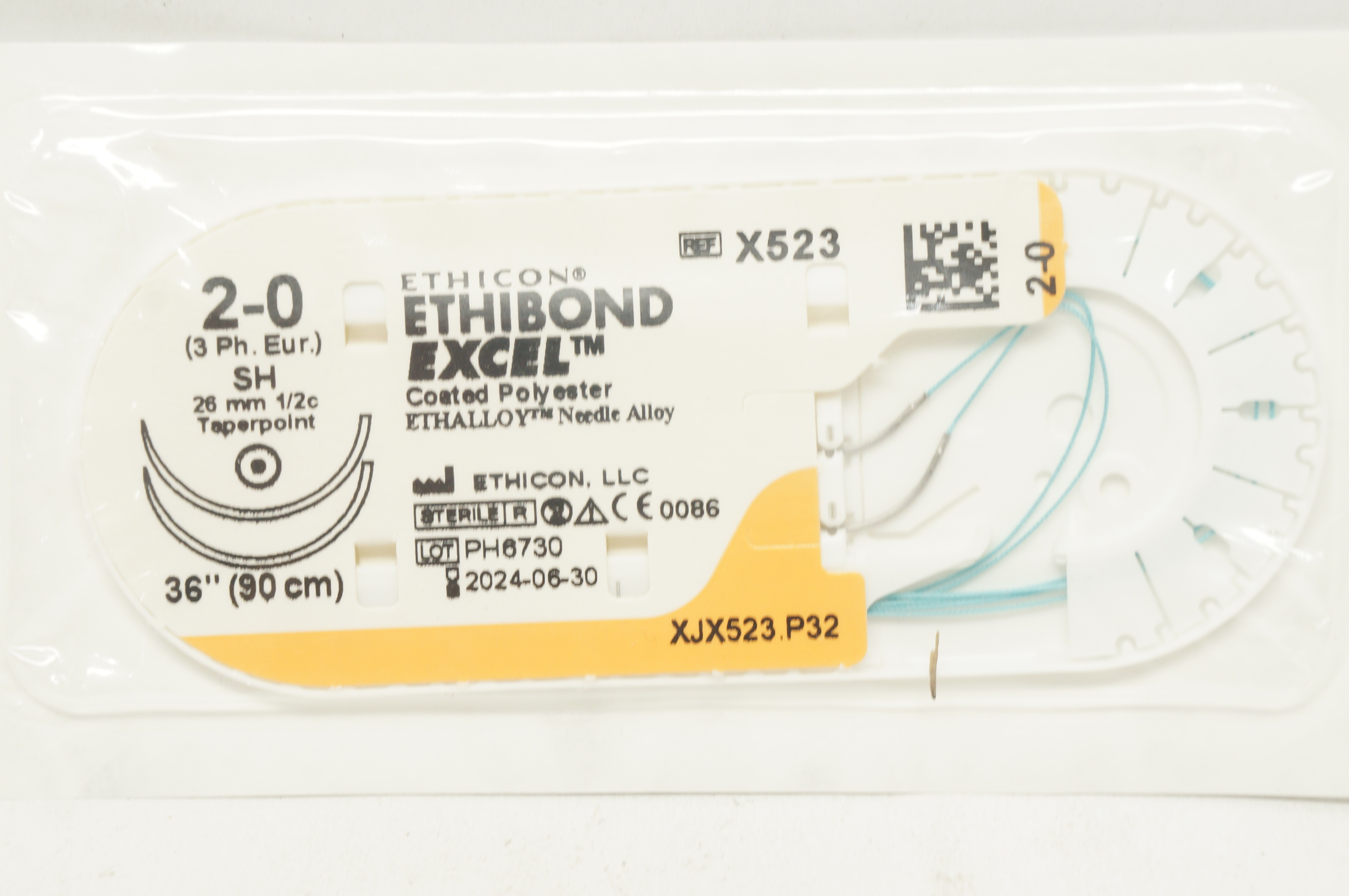 Ethicon X523 2-0 Ethibond Excel Surgical Stre SH 26mm 1/2c Taperpoint, 36inch