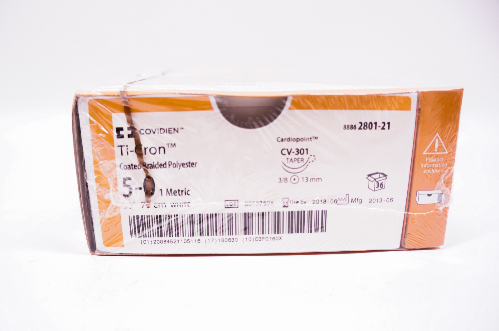 Covidien 2801-21 5-0 Ti-Cron, CV-301 Taper, 3/8 13mm, 30inch (x) - Box of 36