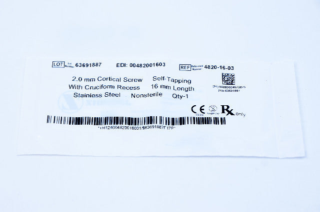 Zimmer 4820-16-03 2.0mm Cortical Screw, Self-Tapping, W/ Cruciform Recess, 16mm