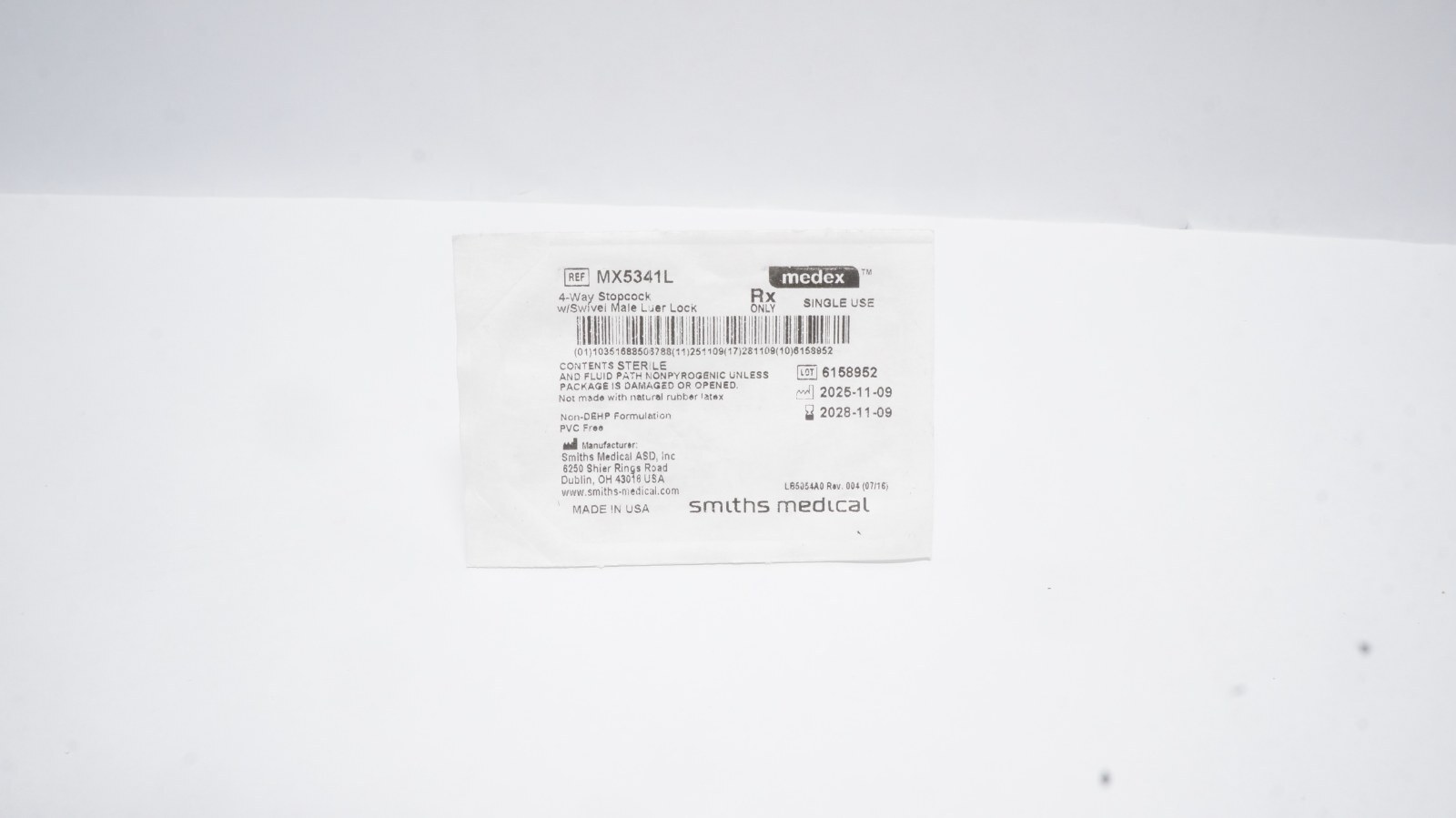 Smiths Medical MX5341L 4-Way Stopcock Swivel Luer Lock