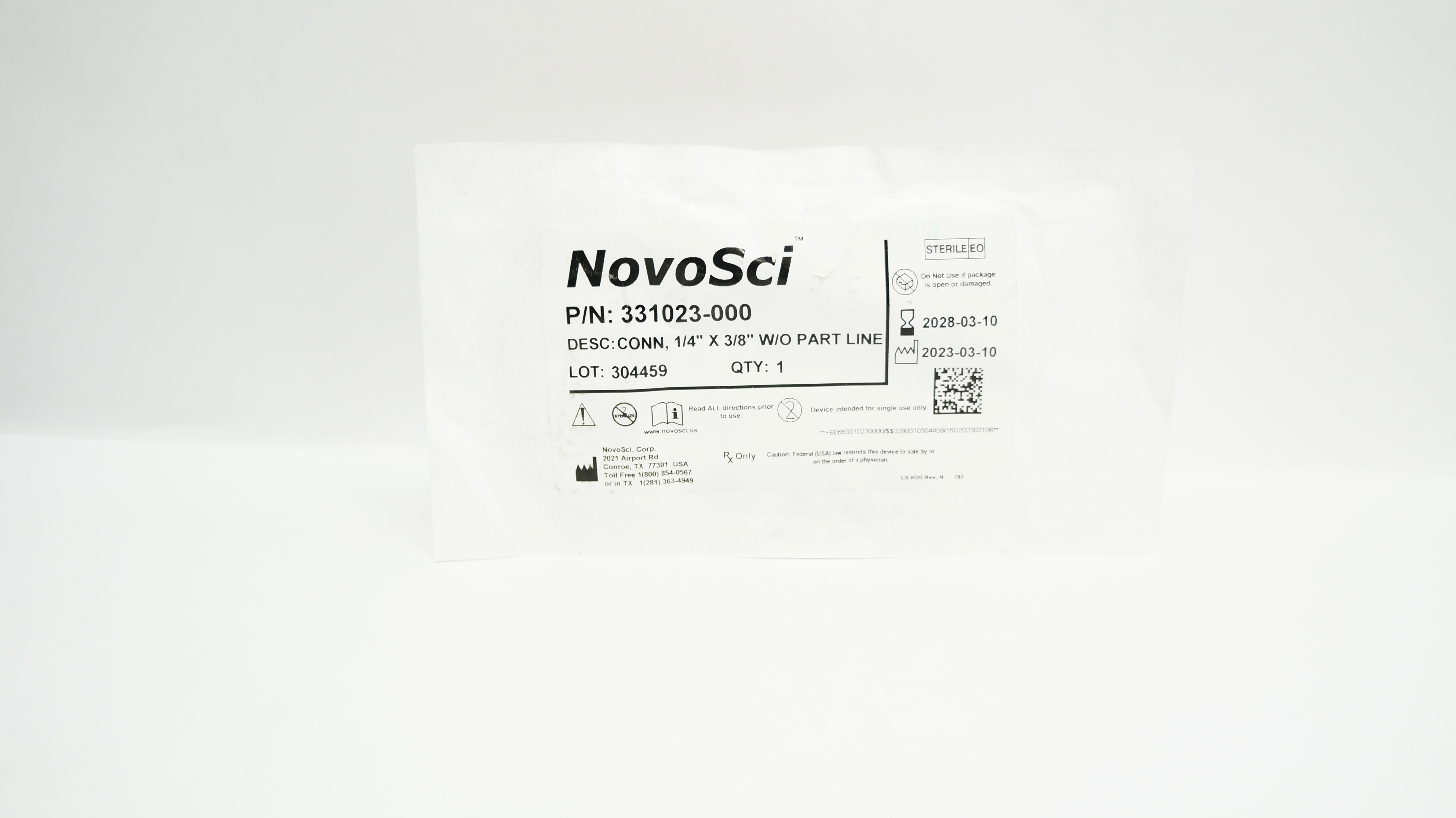 NovoSci 331023-000 Connector 1/4inch x 3/8inch w/o Part Line