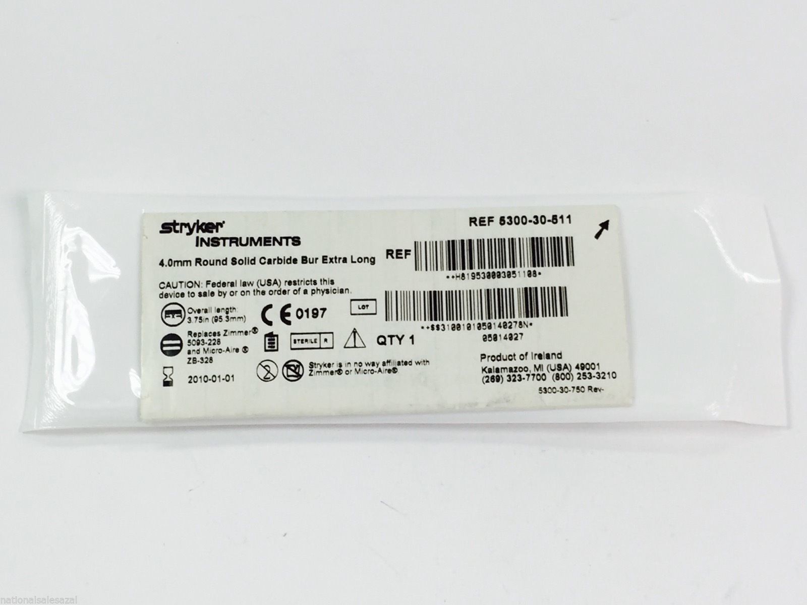 5300-30-511 ~ Stryker Round Solid Carbide Bur Extra Long 4.0mm (x) copy