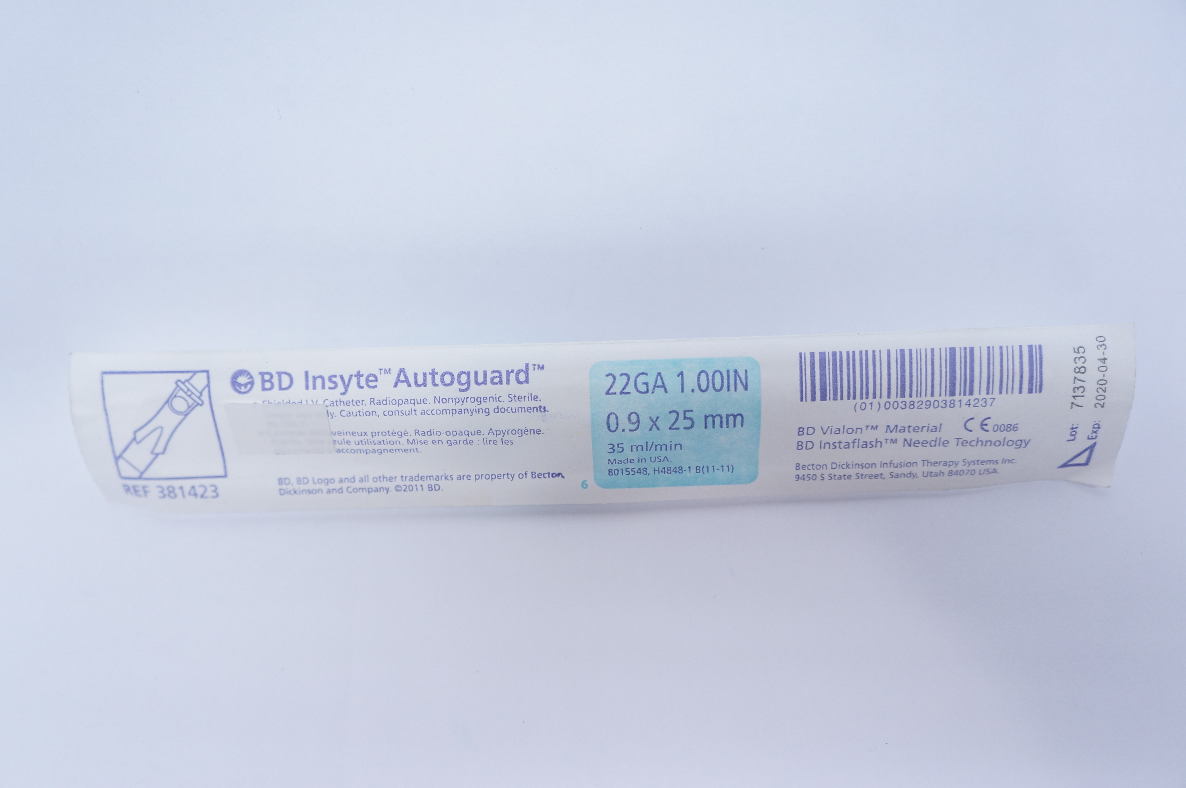 BD 381423  Insyte Autoguard Shielded IV Cath. 22G x 1inch 35 ml (x)