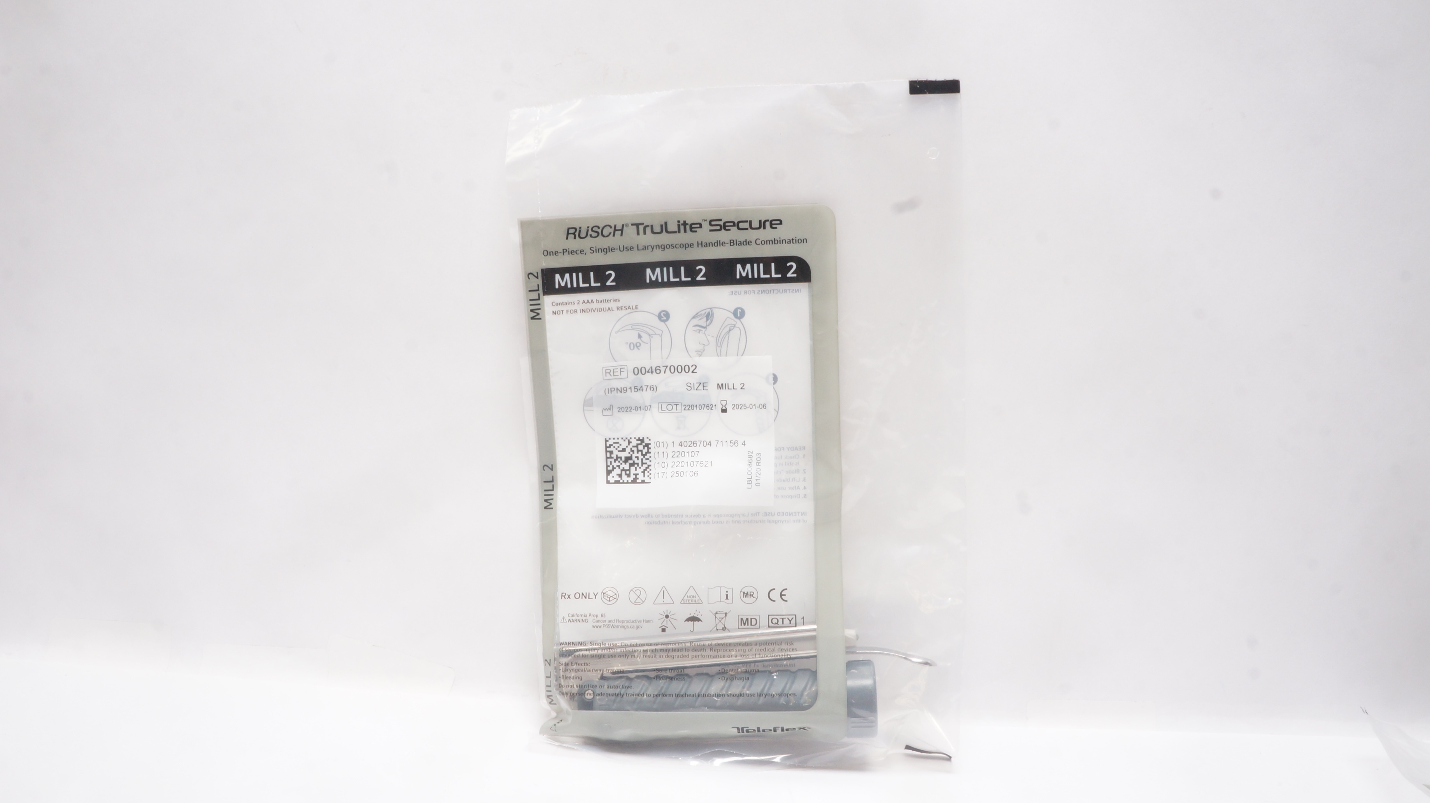 Teleflex 004670002 Rusch Secure Laryngoscope Handle-Blade Combination MILL 2