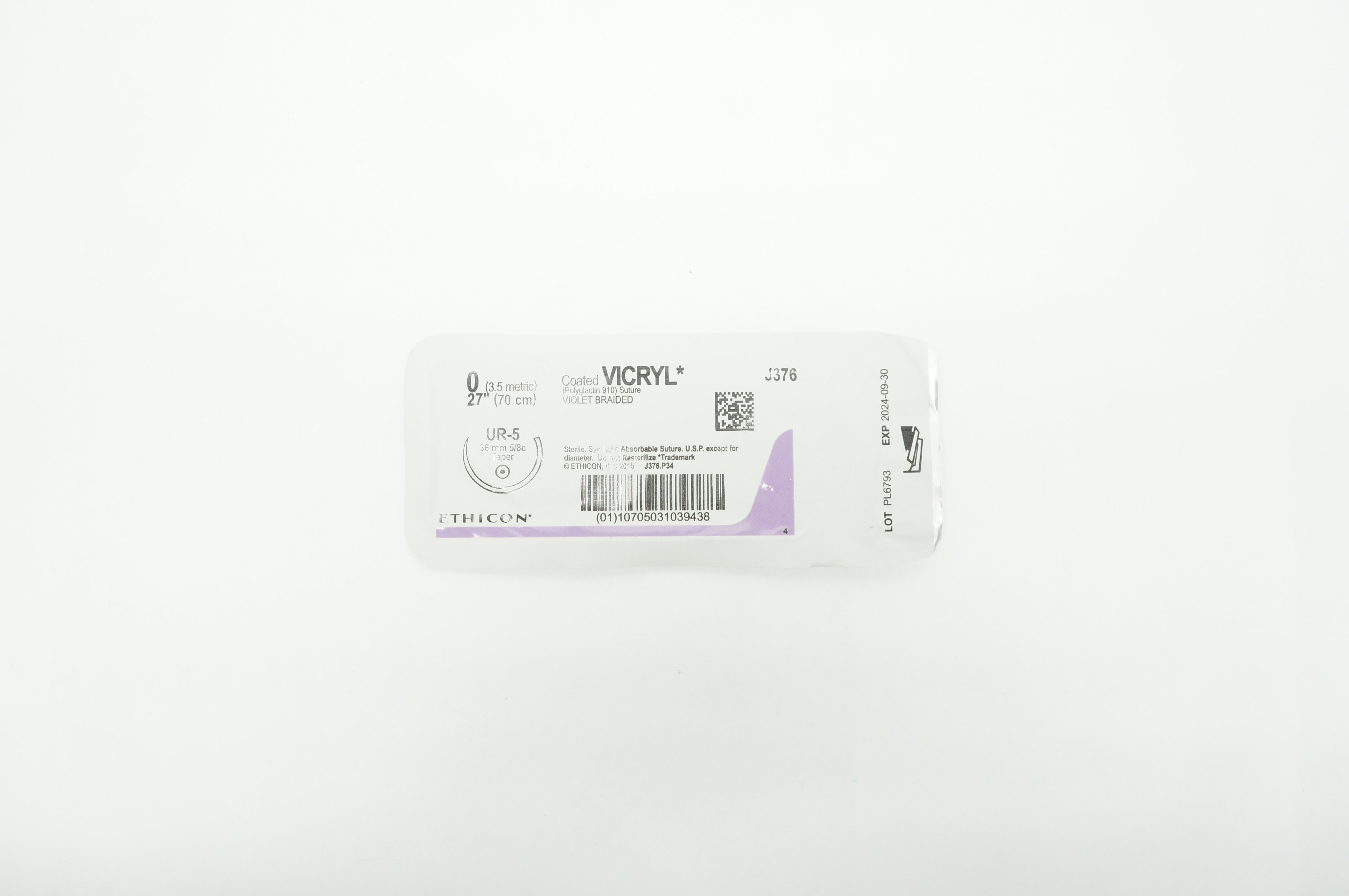 Ethicon J376 0 VICRYL UR-5 36mm 5/8c Taper 27 inch