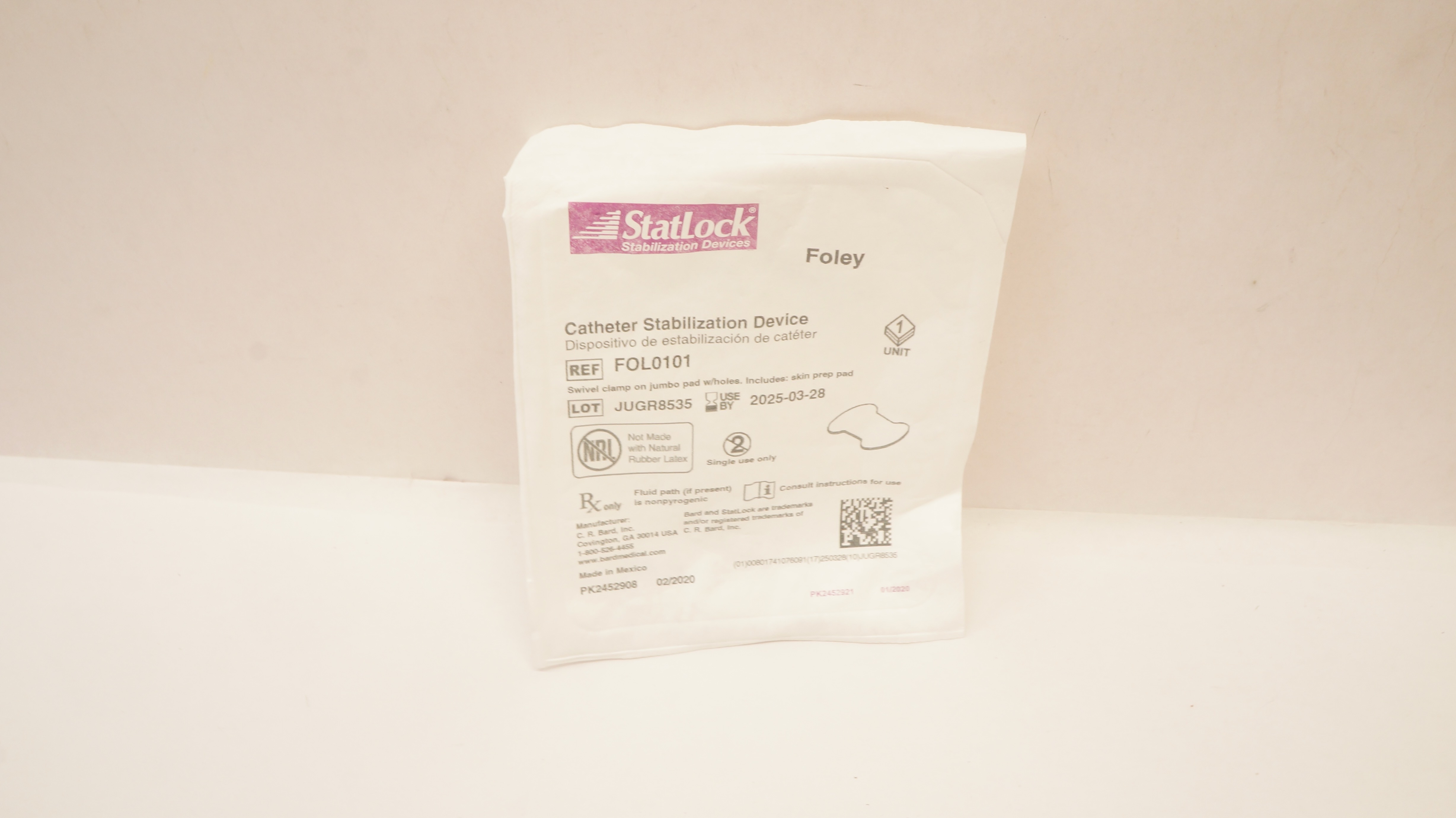 Bard FOL0101 Statlock Catheter Stabilization Device Foley