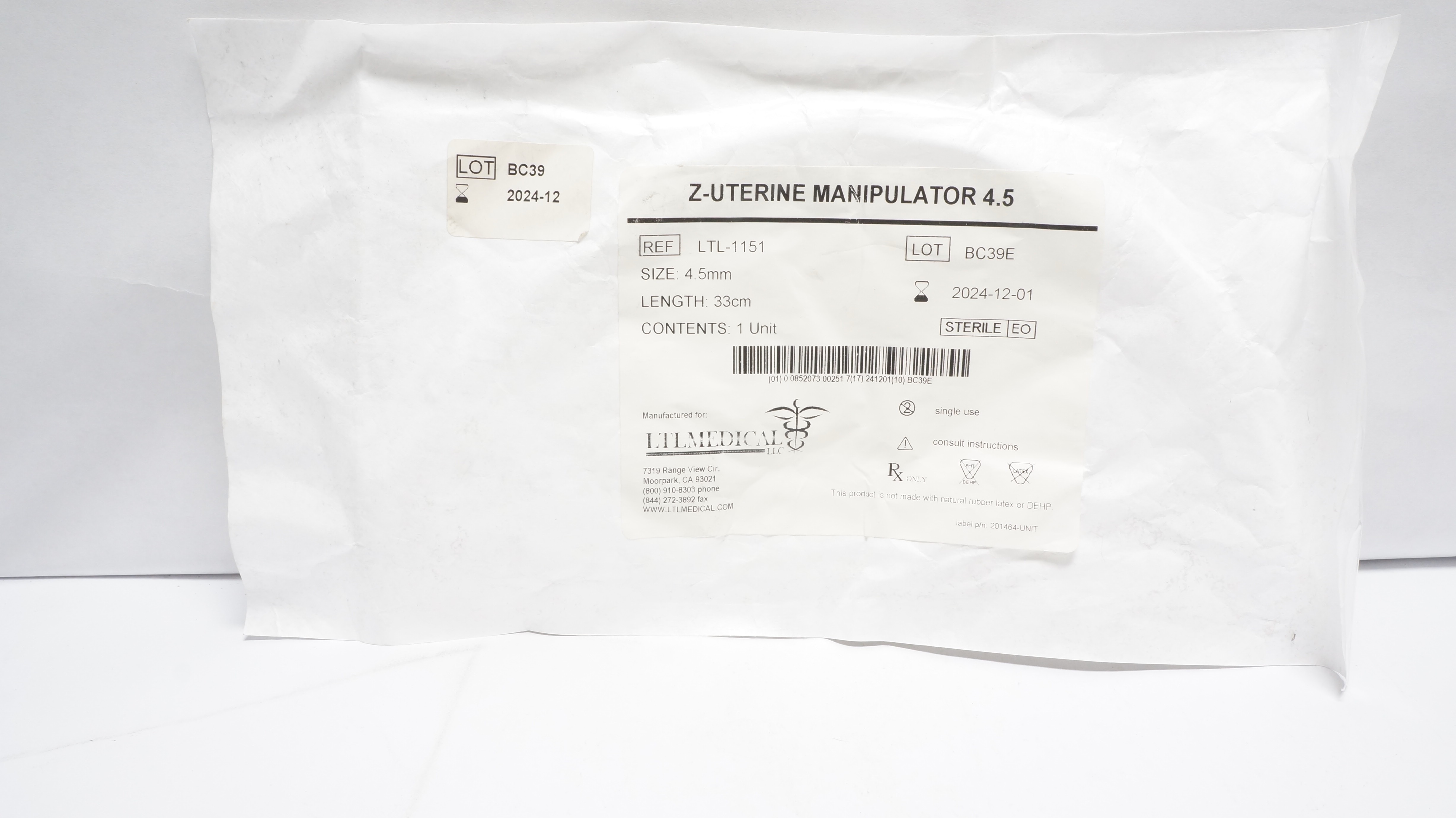 LTL Medical LT-1151 Z-Uterine Manipulator 4.5, Length 33cm Size 4.5mm (x)