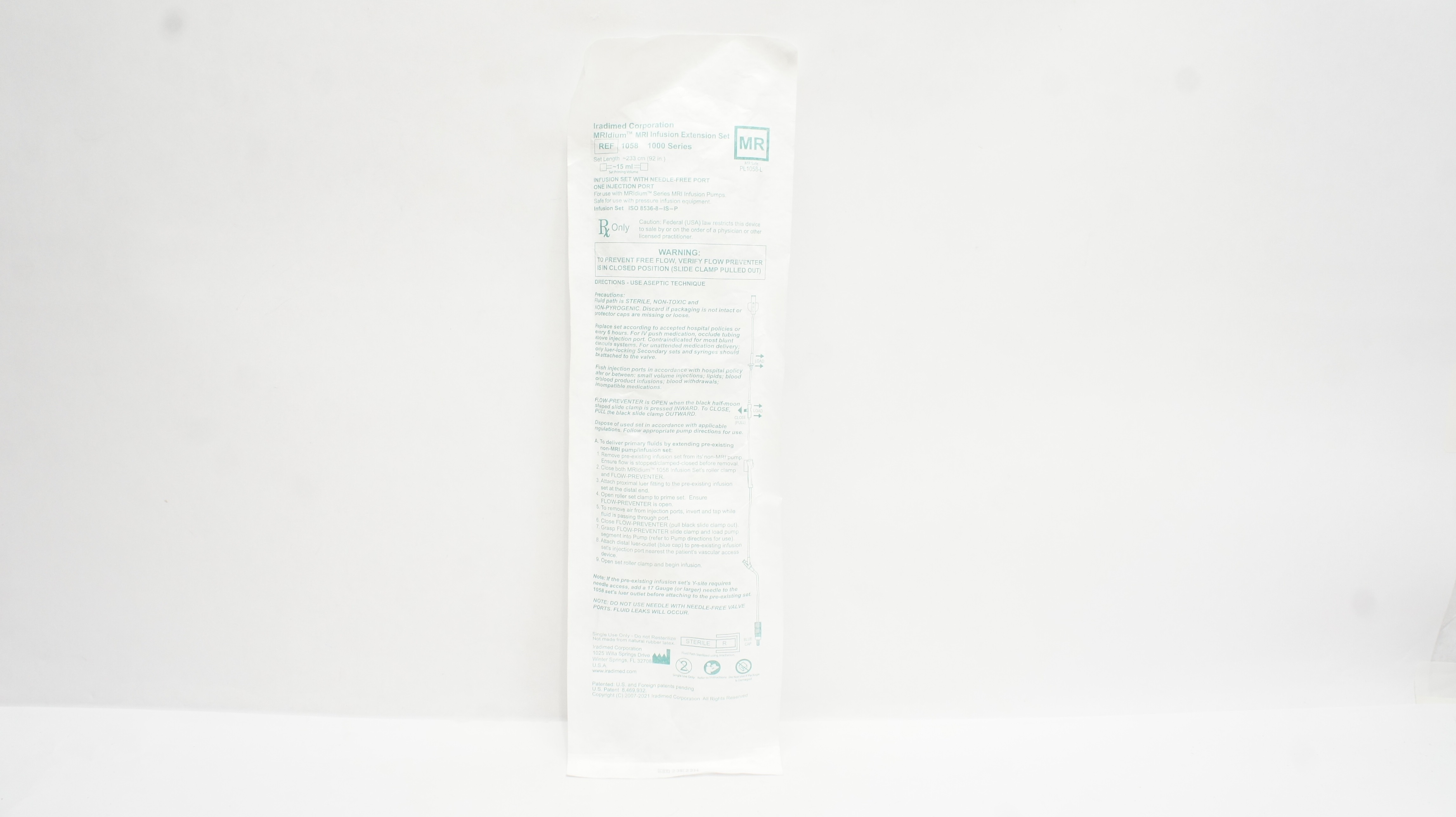 Iradimed 1058 MRidium MRI Infusion Extension Set 1000 Series 15mL x 92inch Appx.