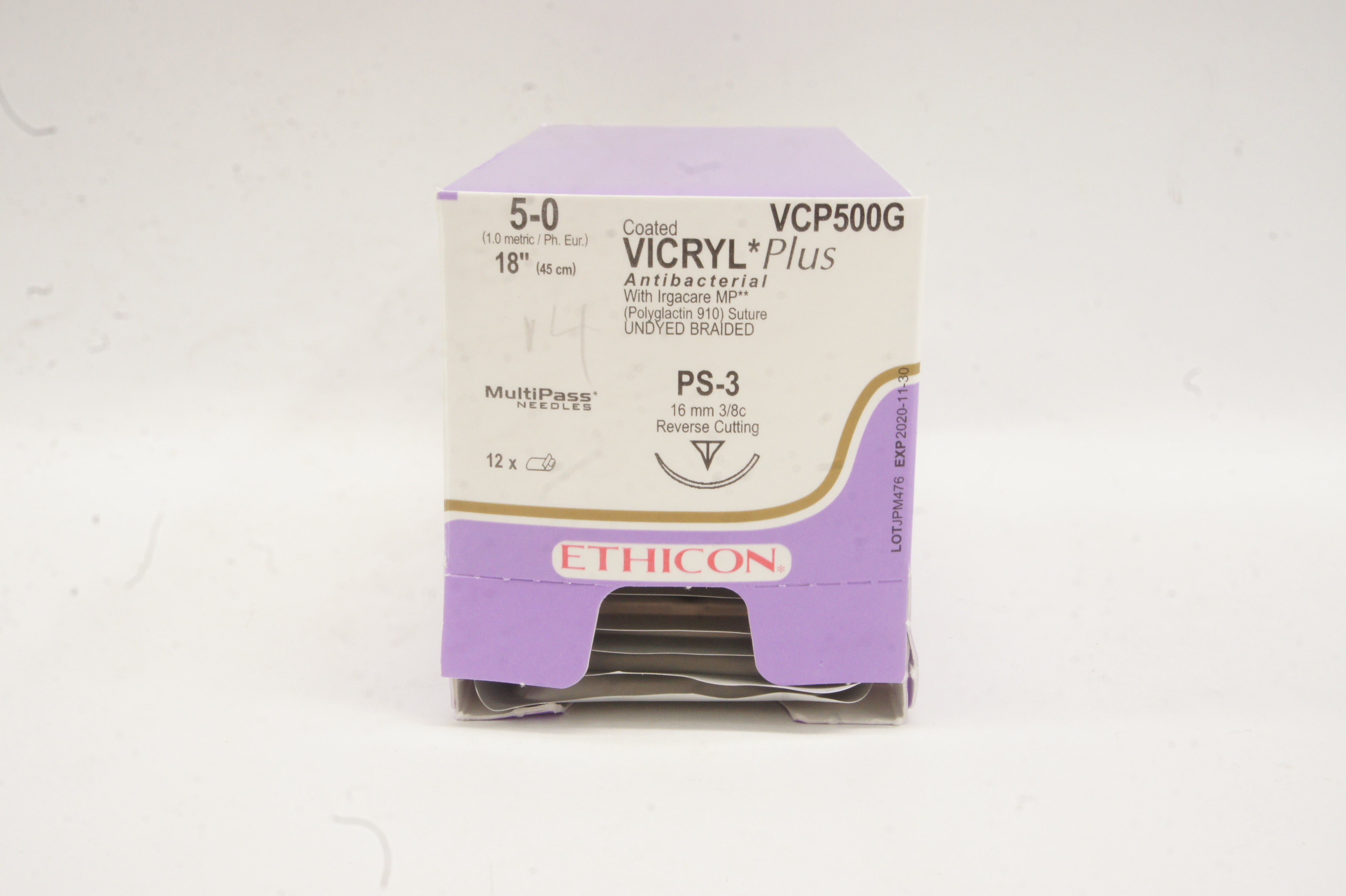 Ethicon VCP500G 5-0 VICRYL Plus, PS-3, 16mm 3/8c, 18inch (x) - Box of 12