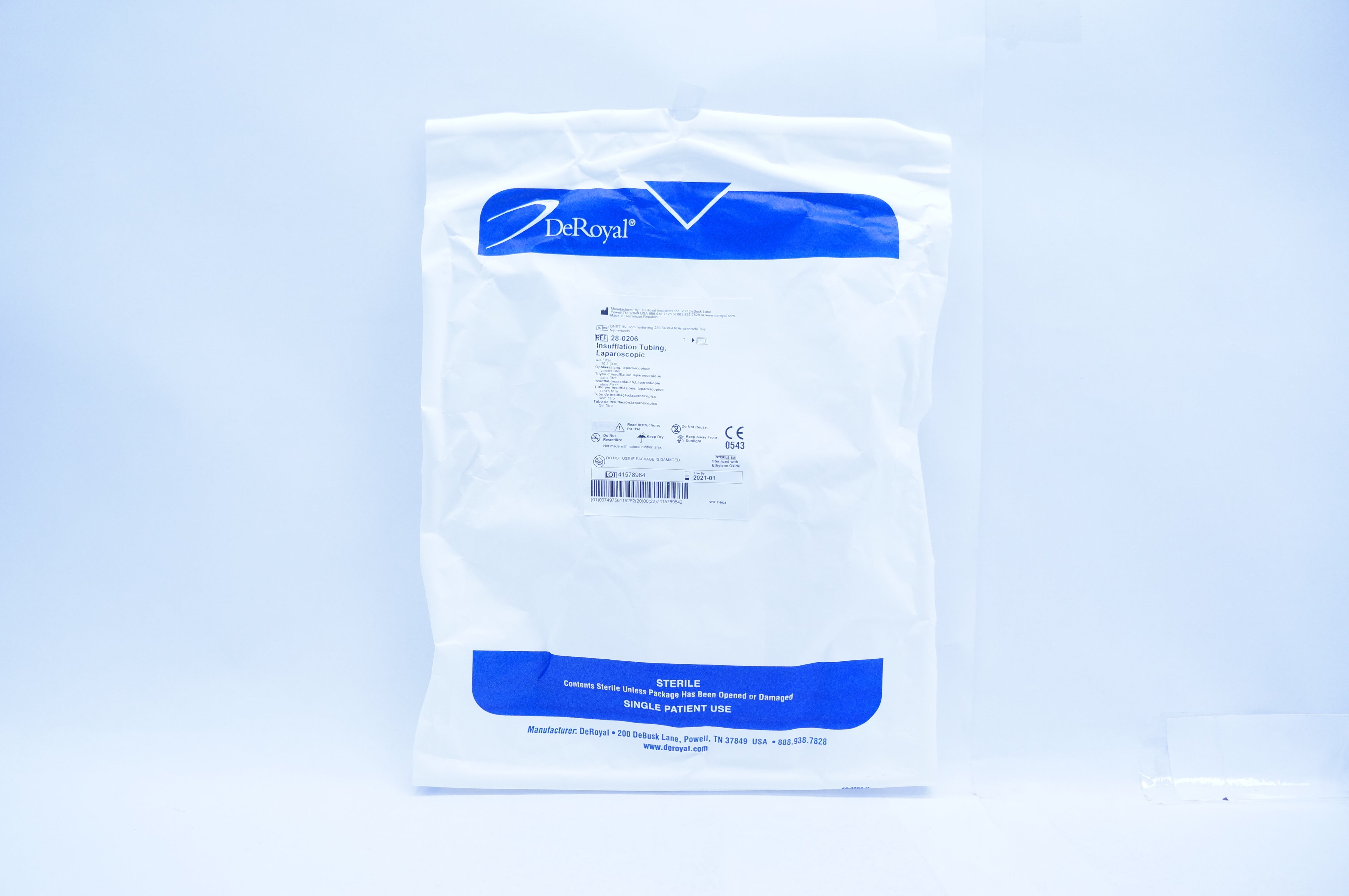 DeRoyal 28-0206 Insufflation Tubing, Laparoscopic w/o Filter 10Ft.