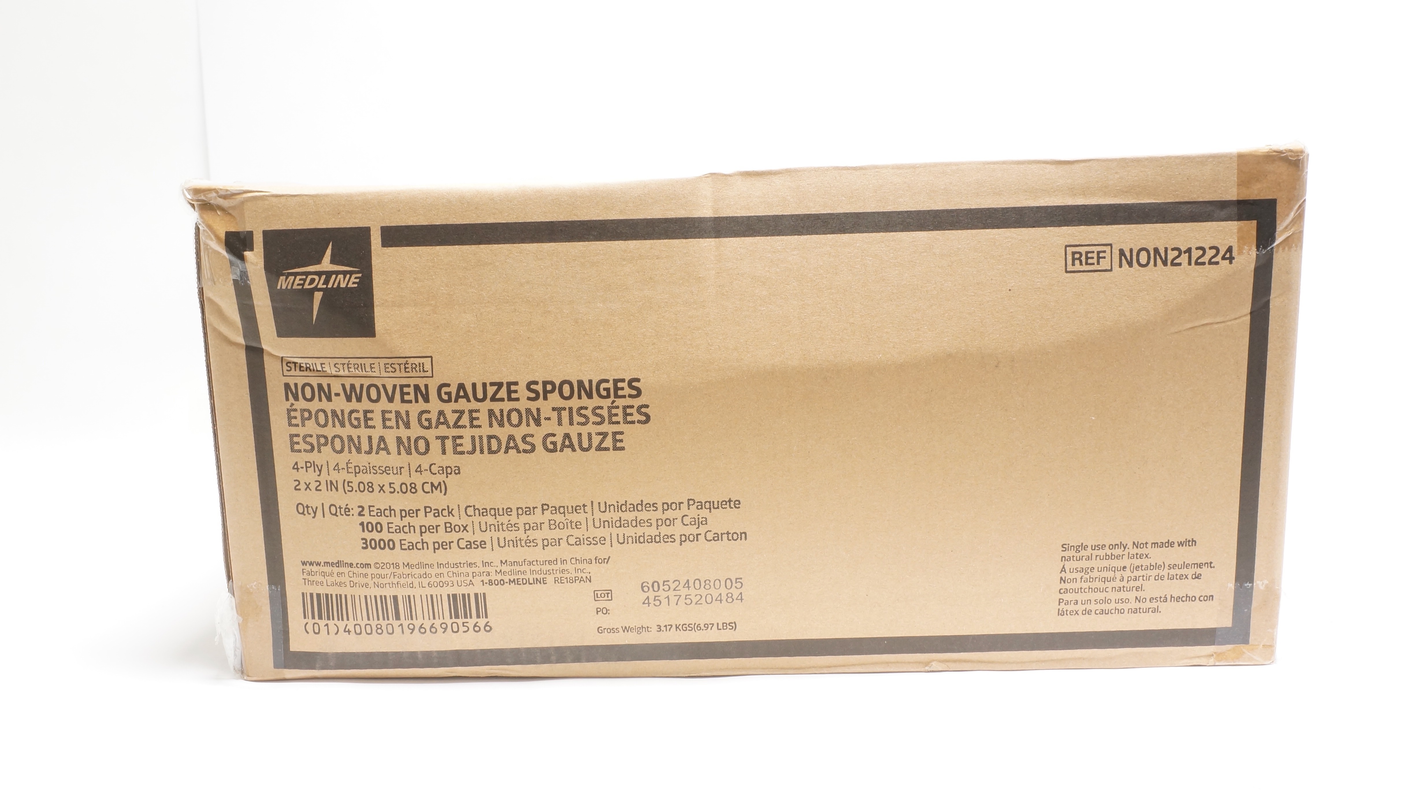 Medline NON21224 Non-Woven Gauze Sponges 2inch x 2inch, 4-Ply - Case of 3000