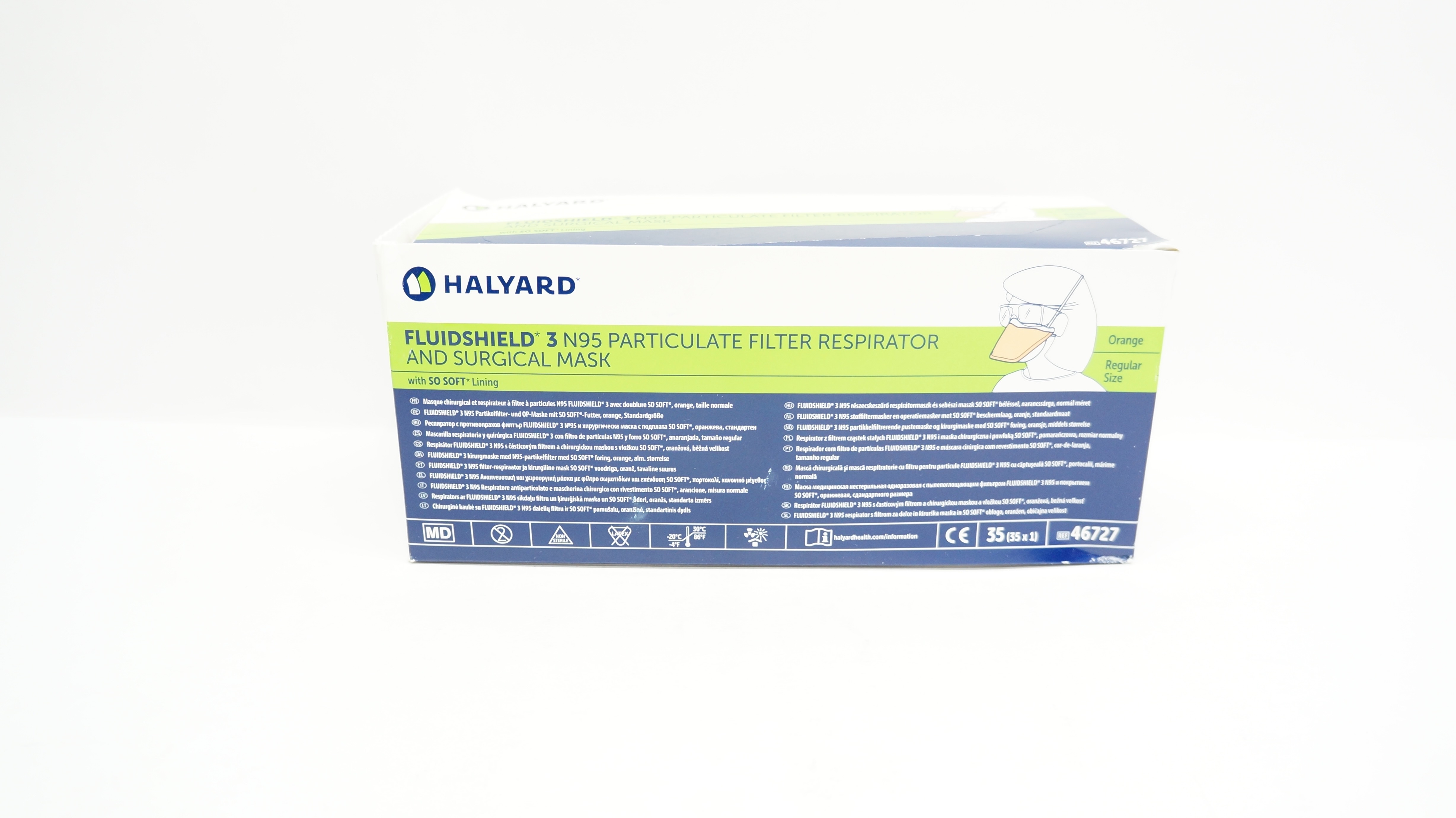 Halyard 46727 FluidShield 3 N95 Filter Respirator And Surgical Mask - Box of 35