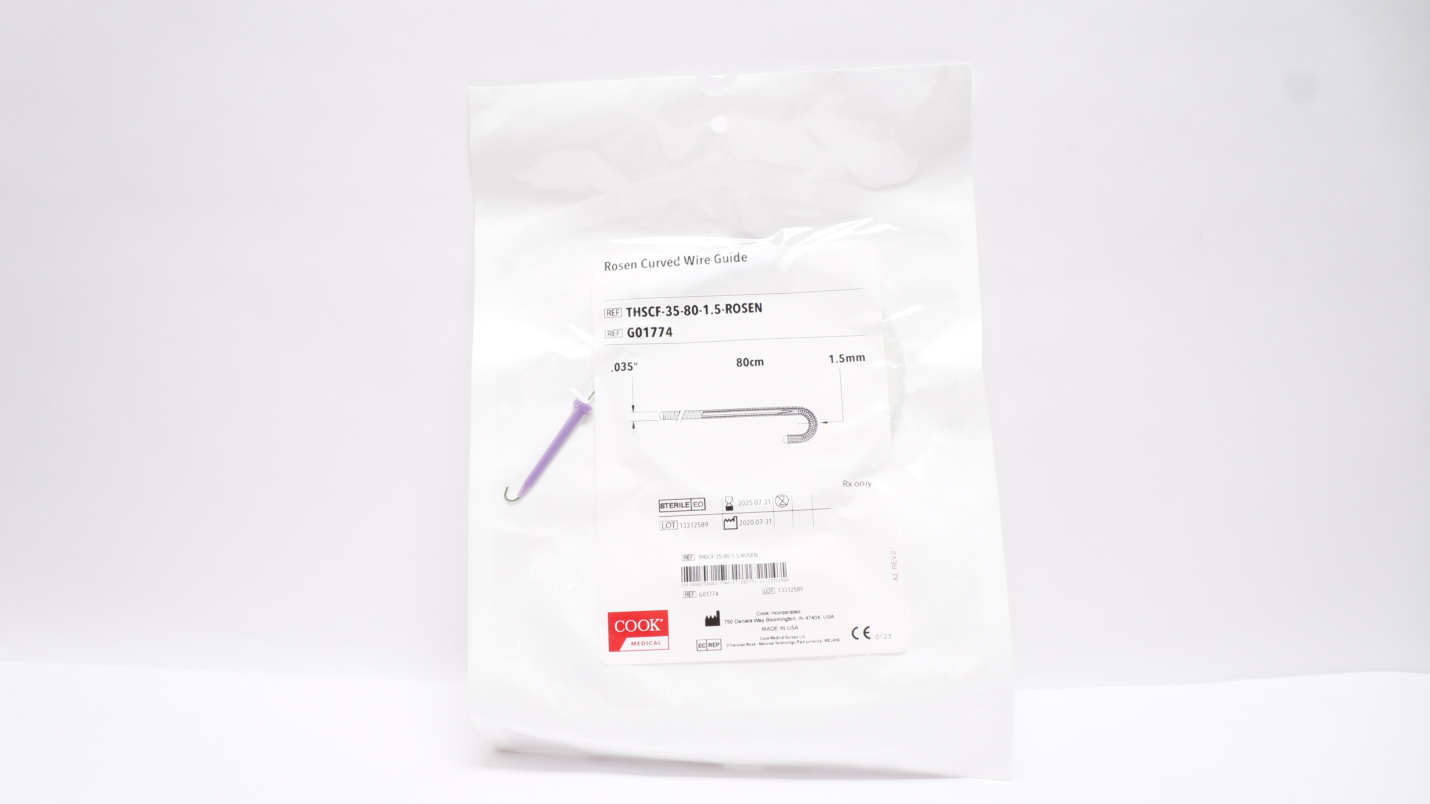 Cook Medical G01774 Rosen Curved Wire Guide 80cm x .035inch x 1.5mm