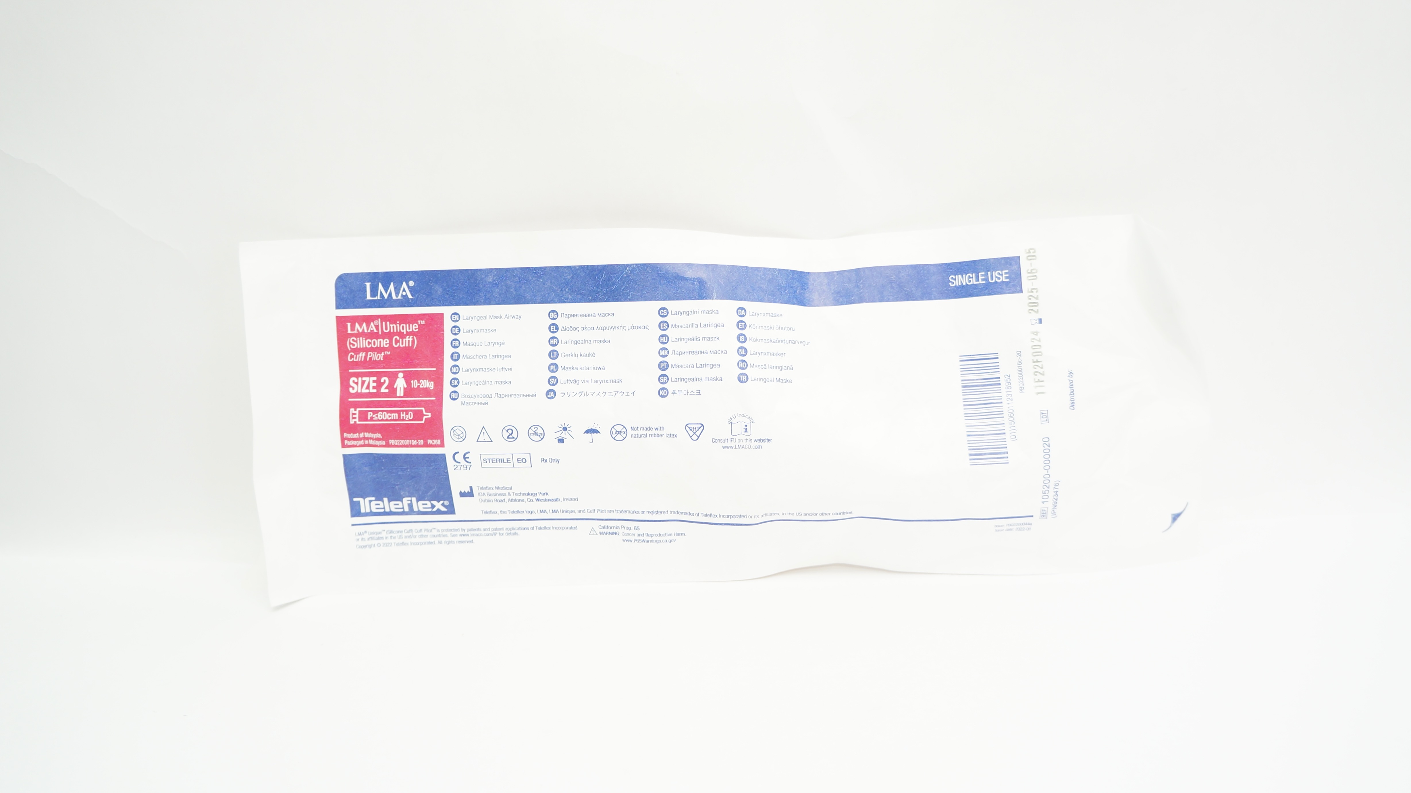 Teleflex 105200-000020 LMA Laryngeal Mask Airway Size 2 10-20kg