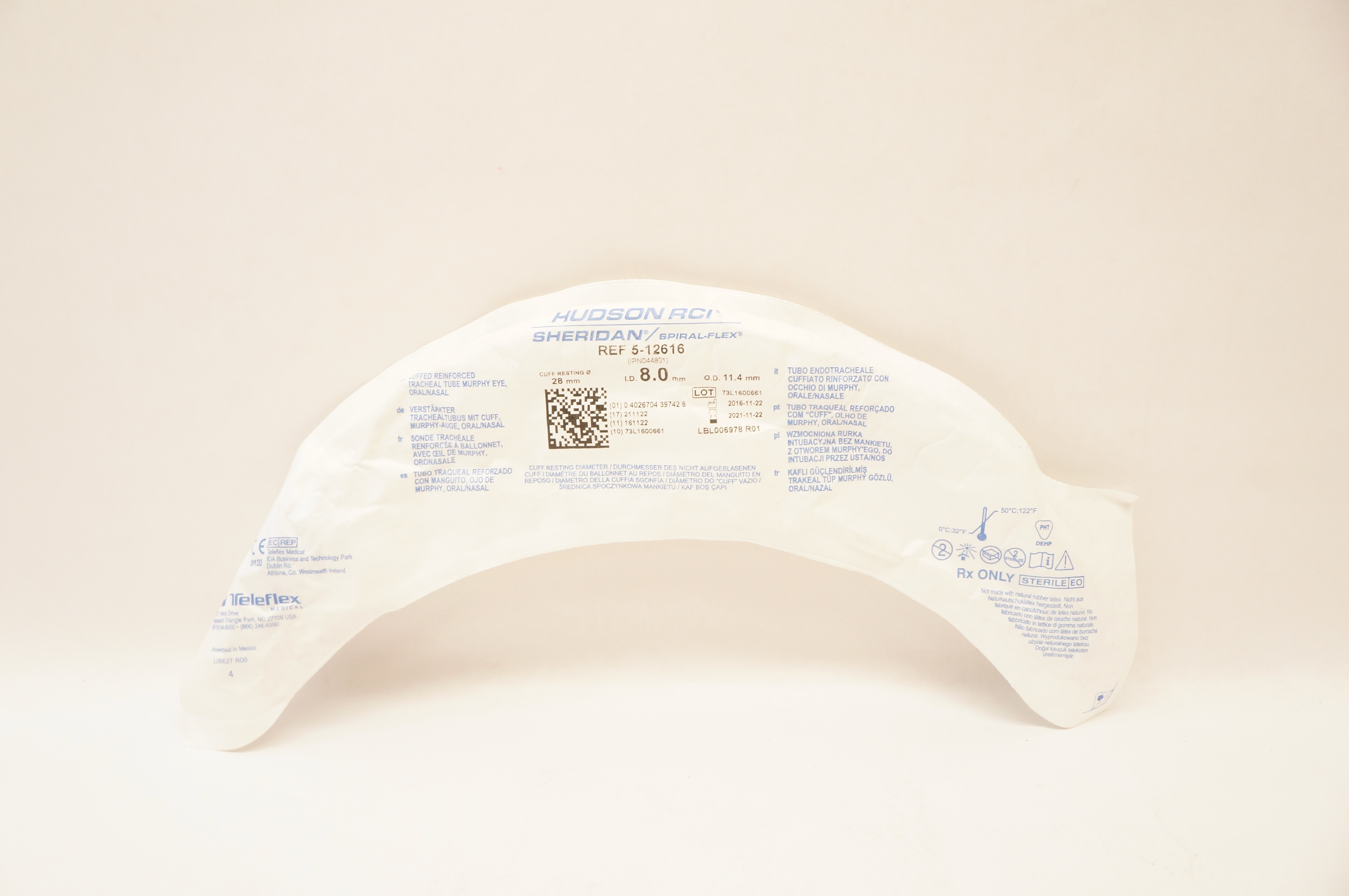 Teleflex 5-12616 Hudson RCI Sheridan Tracheal Tube 8.0mm x 11.4mm x 28mm(x)