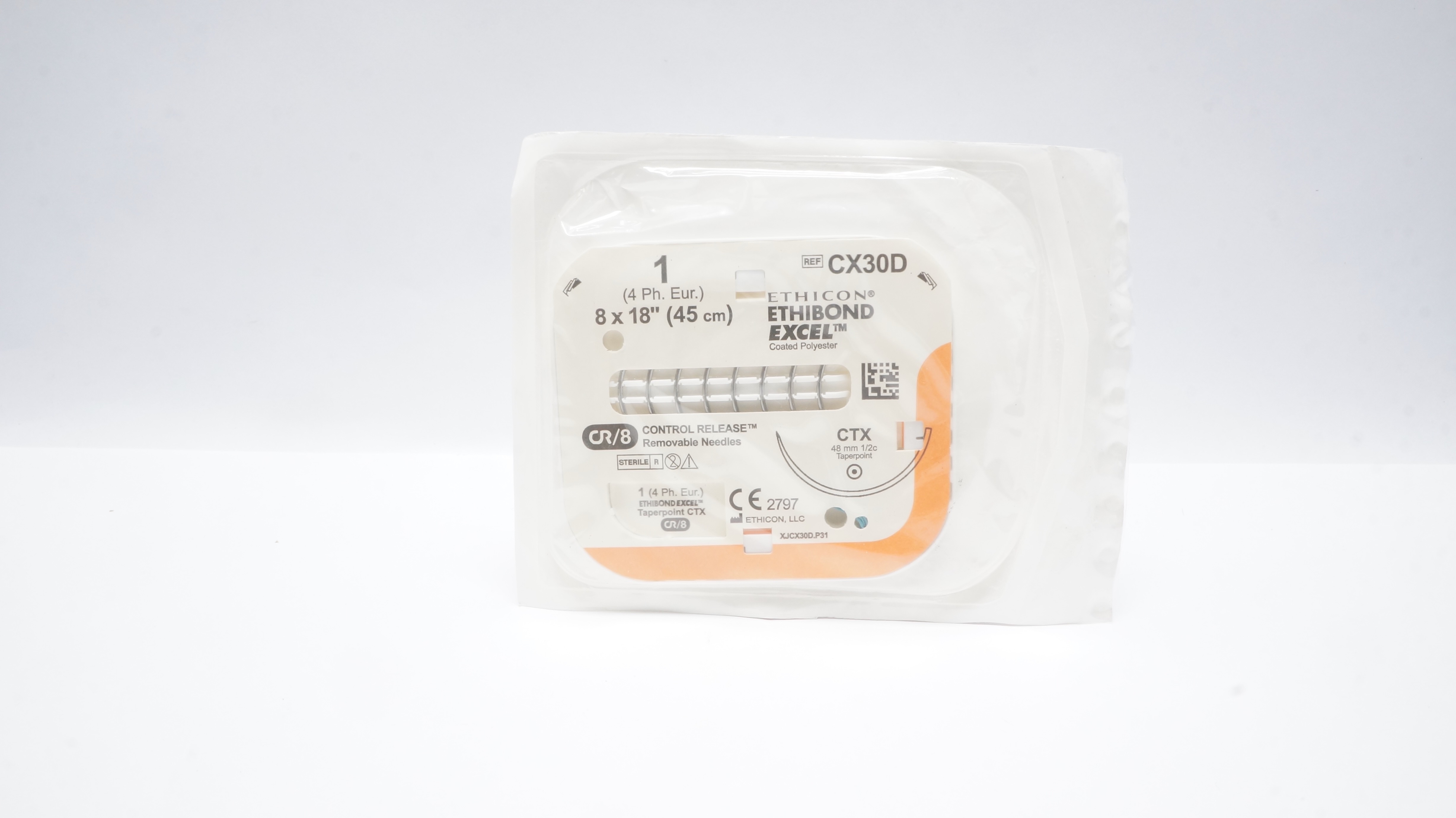 Ethicon CX30D 1 ETHIBOND EXCEL Polyester Stre CTX 48mm 1/2c, 8 x 18inch