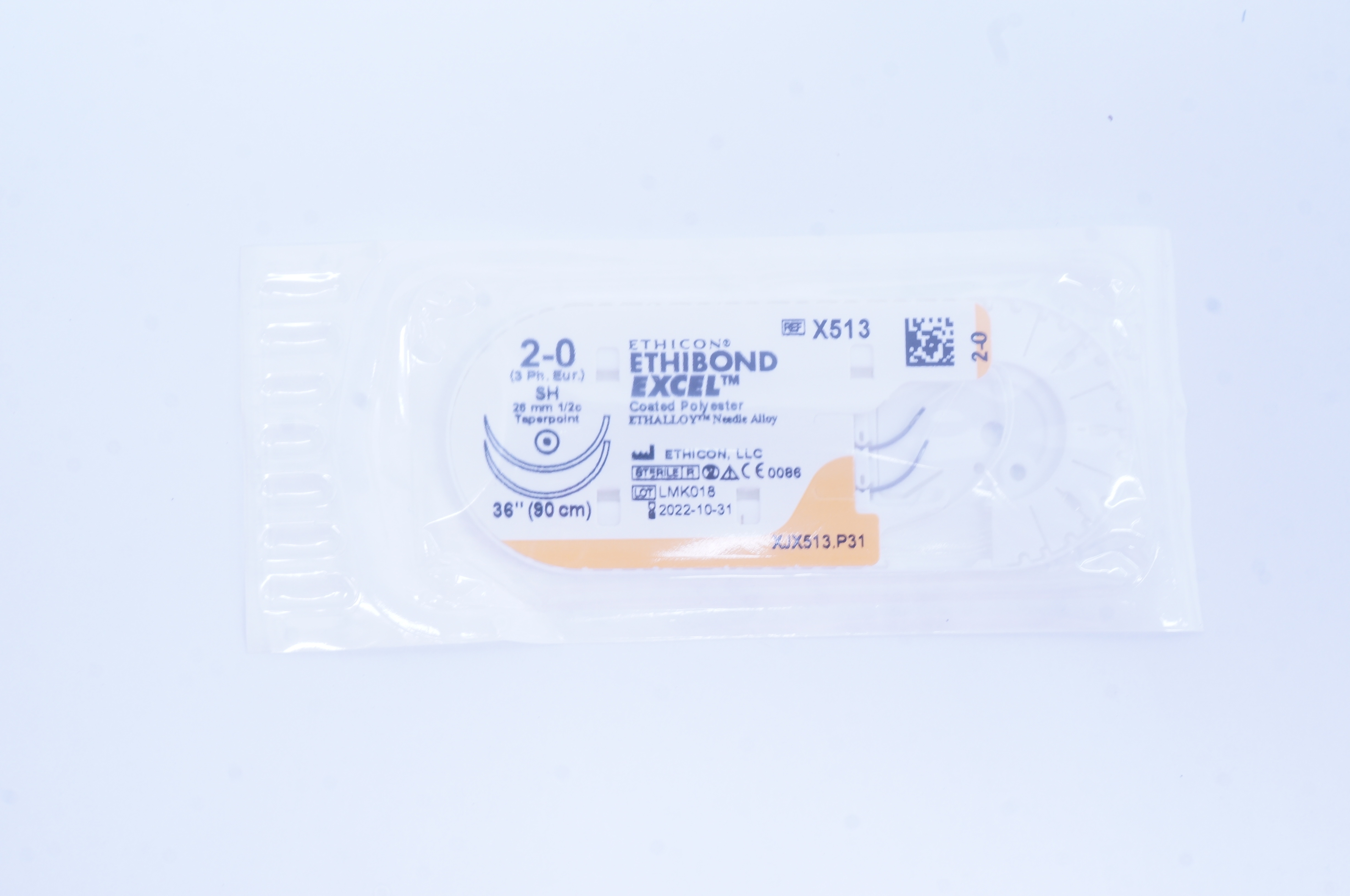 Ethicon X513 2-0 Ethibond Excel Coated Polyester SH 26mm 1/2c Taperpoint, 36inch