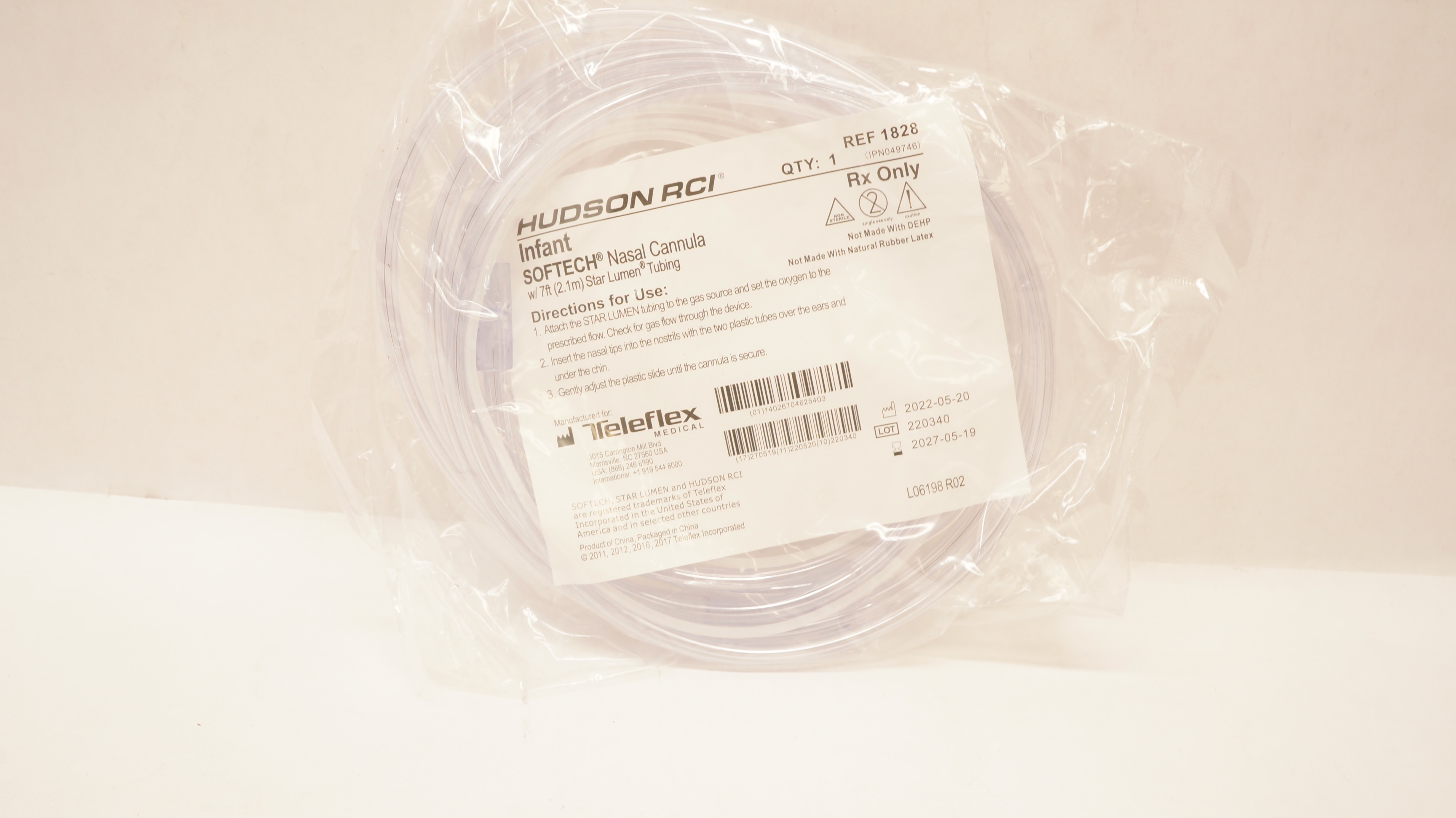 Teleflex 1828 Hudson RCI Infant Softech Nasal Cannula w/Star Lumen Tubing 7ft.