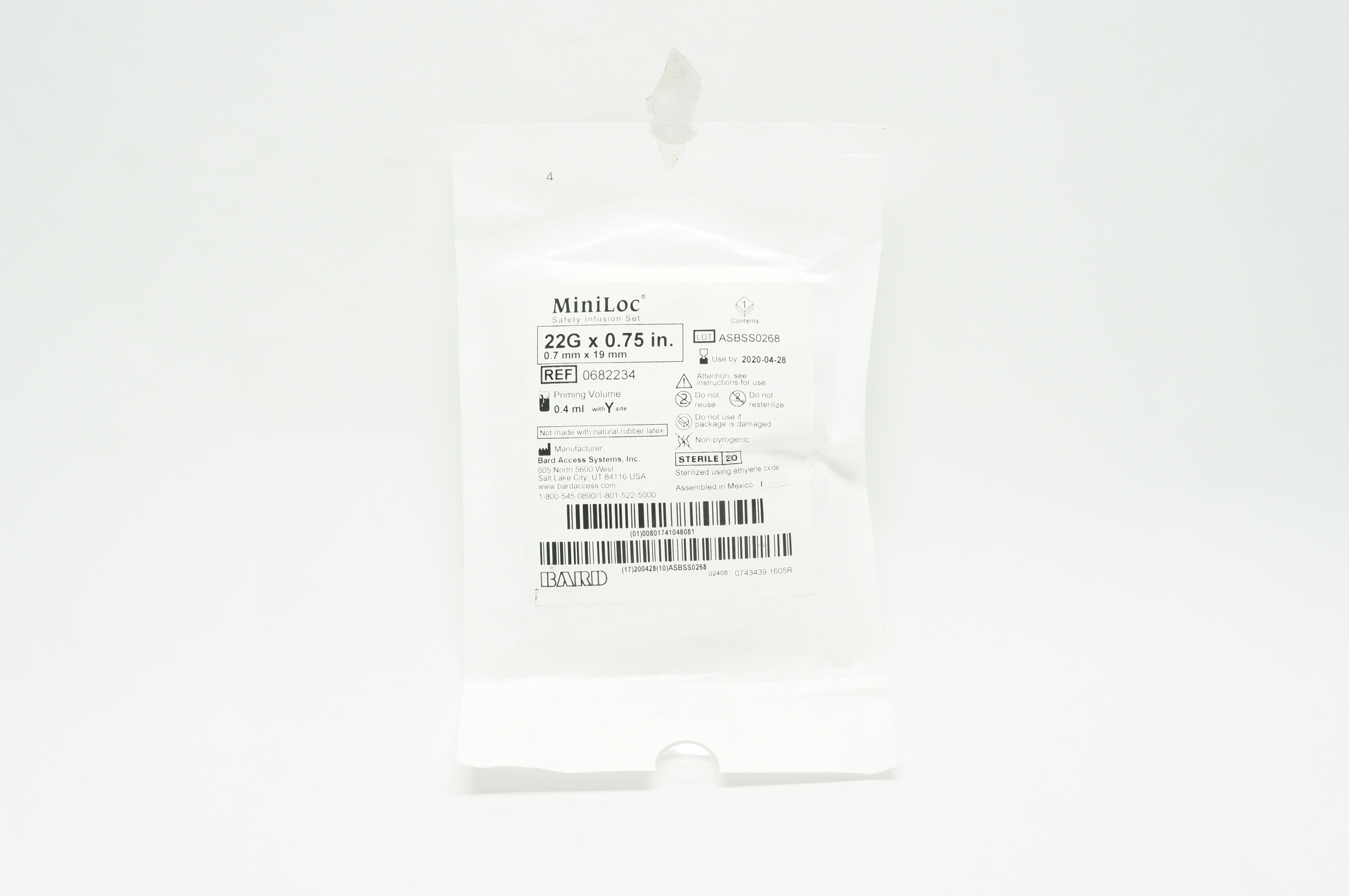 Bard 0682234 MiniLoc Safety Infusion Set 22G x 0.75inch (x)