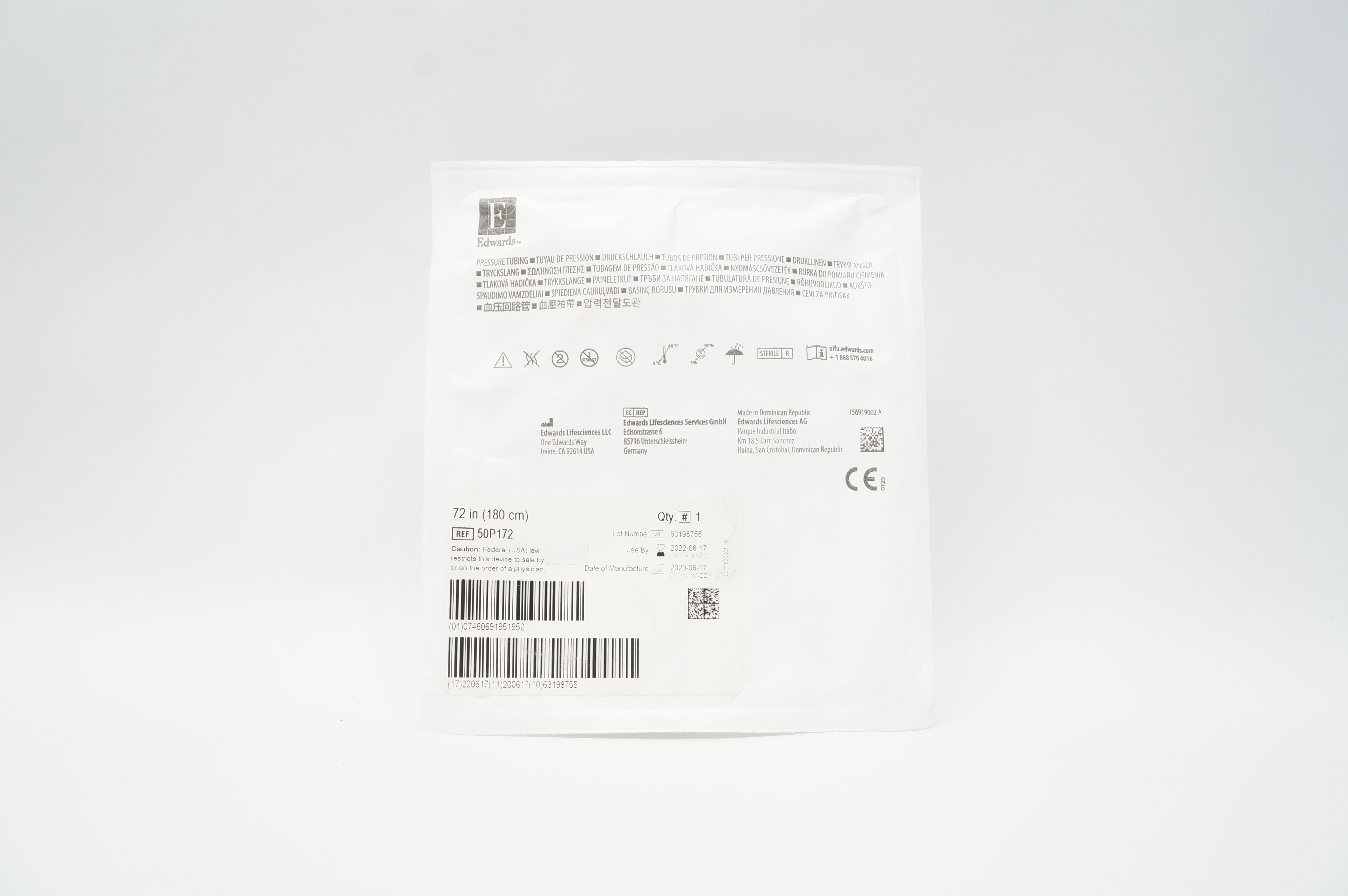 Edwards Lifesciences 50P172 Pressure Tubing 72 inch