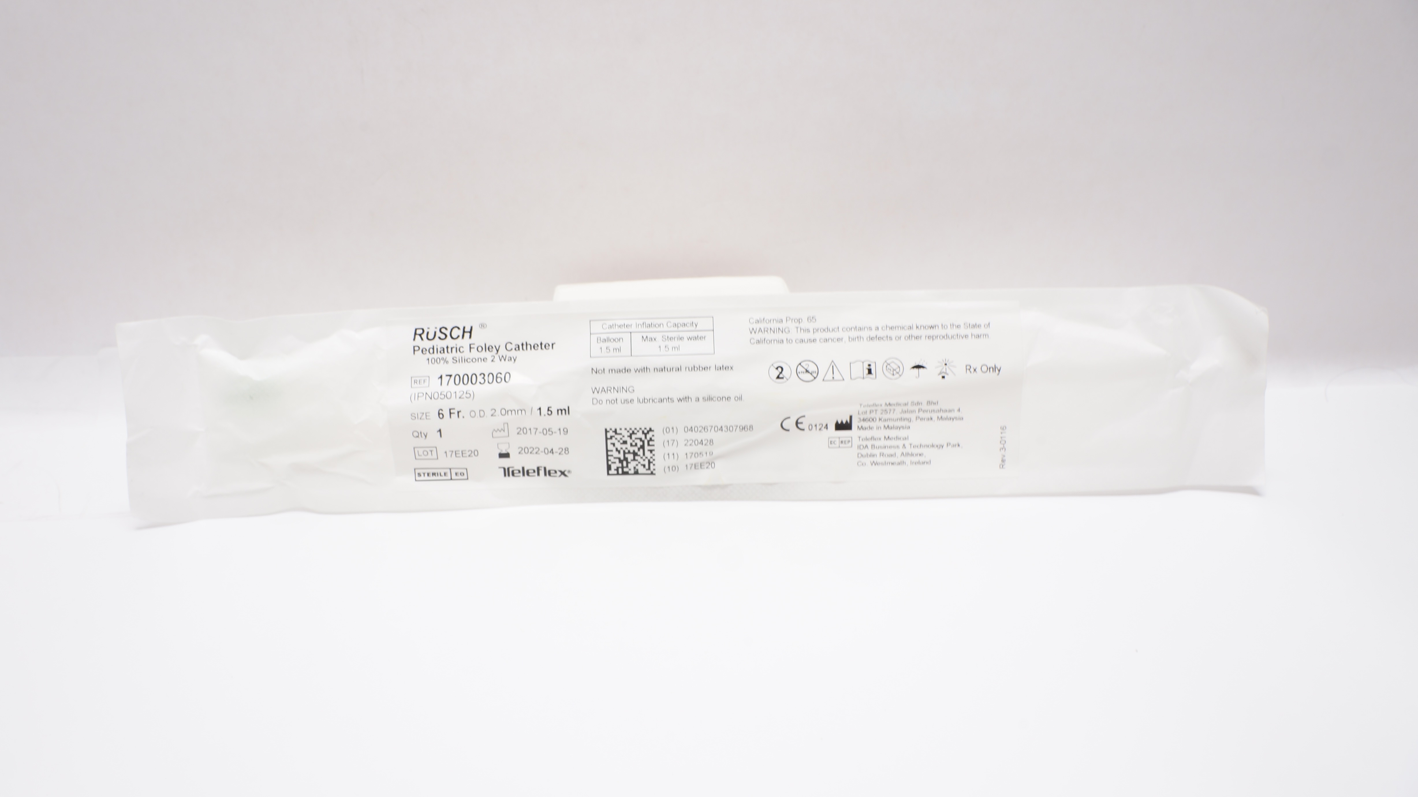 Teleflex 170003060 RUSCH Pediatric Foley Cath. 6Fr. x 2.0mm O.D. x 1.5ml (x)