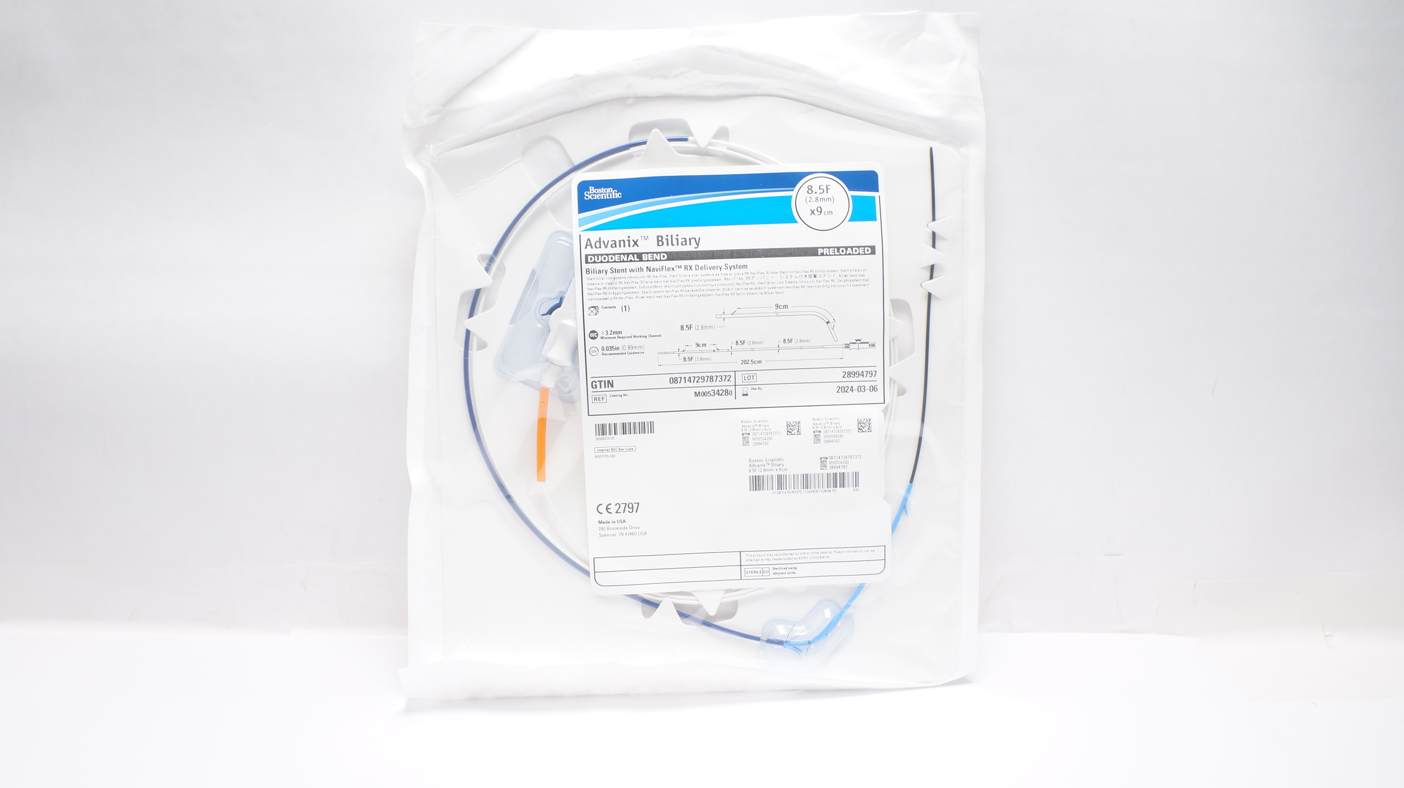 Boston Scientific M00534280 Advanix Duodenal Bend Biliary Stnt 8.5 F x 9 cm (x)
