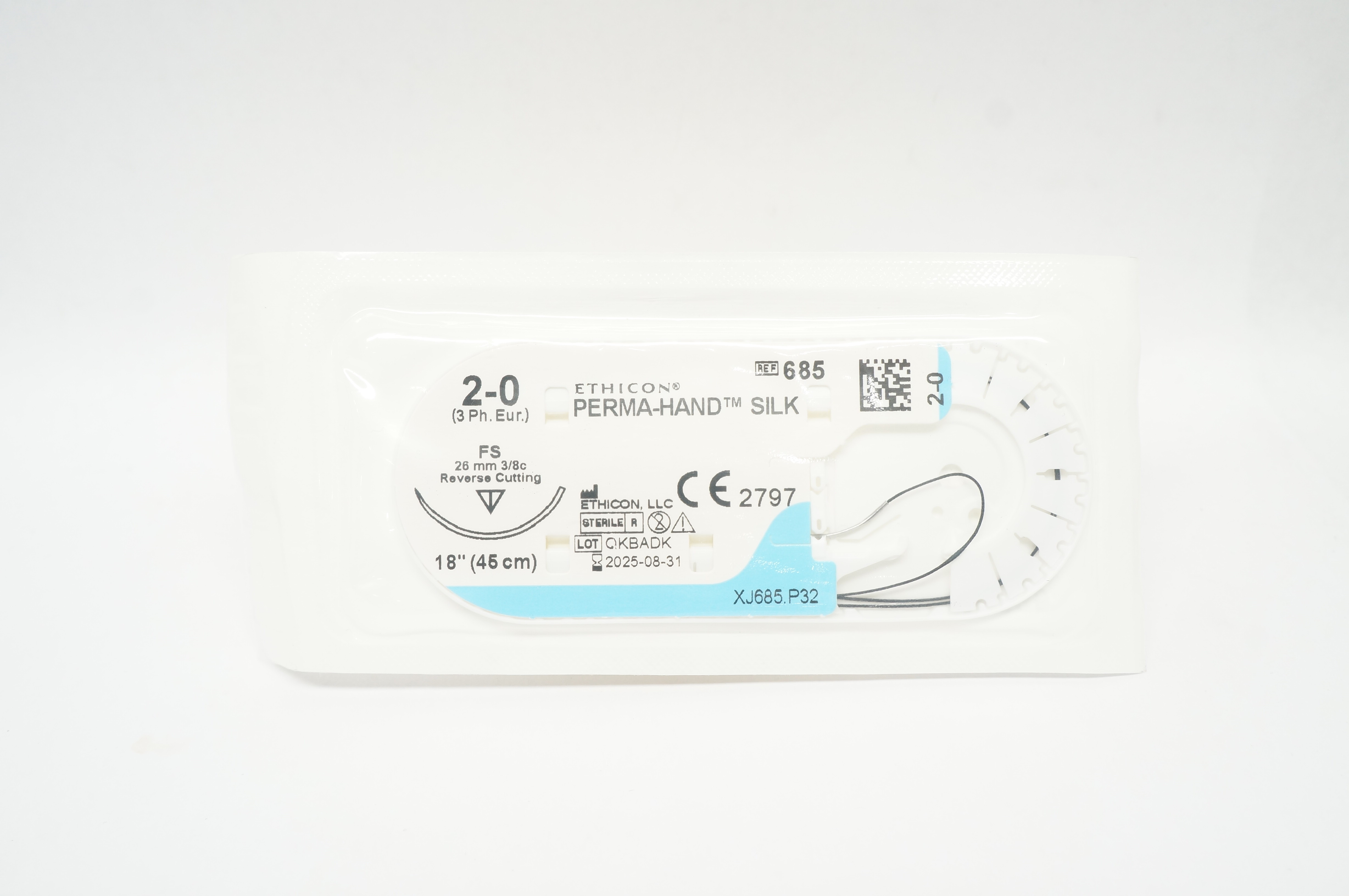 Ethicon 685 2-0 Perma-Hand Silk FS 26mm 3/8c Reverse Cutting, 18inch