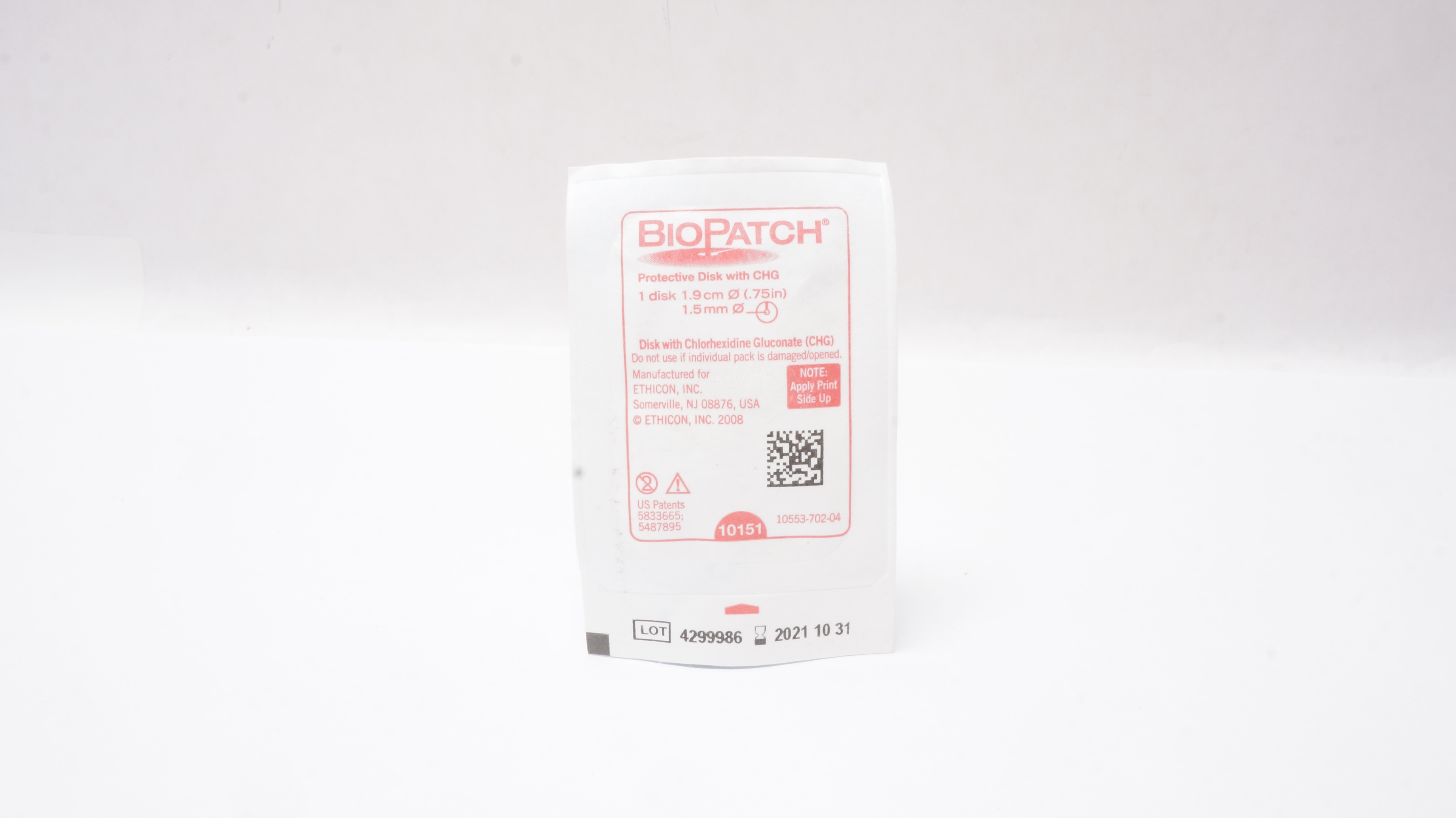 Ethicon 10151 BioPatch Protective Disk with CHG 0.75inch x 1.5mm (x)