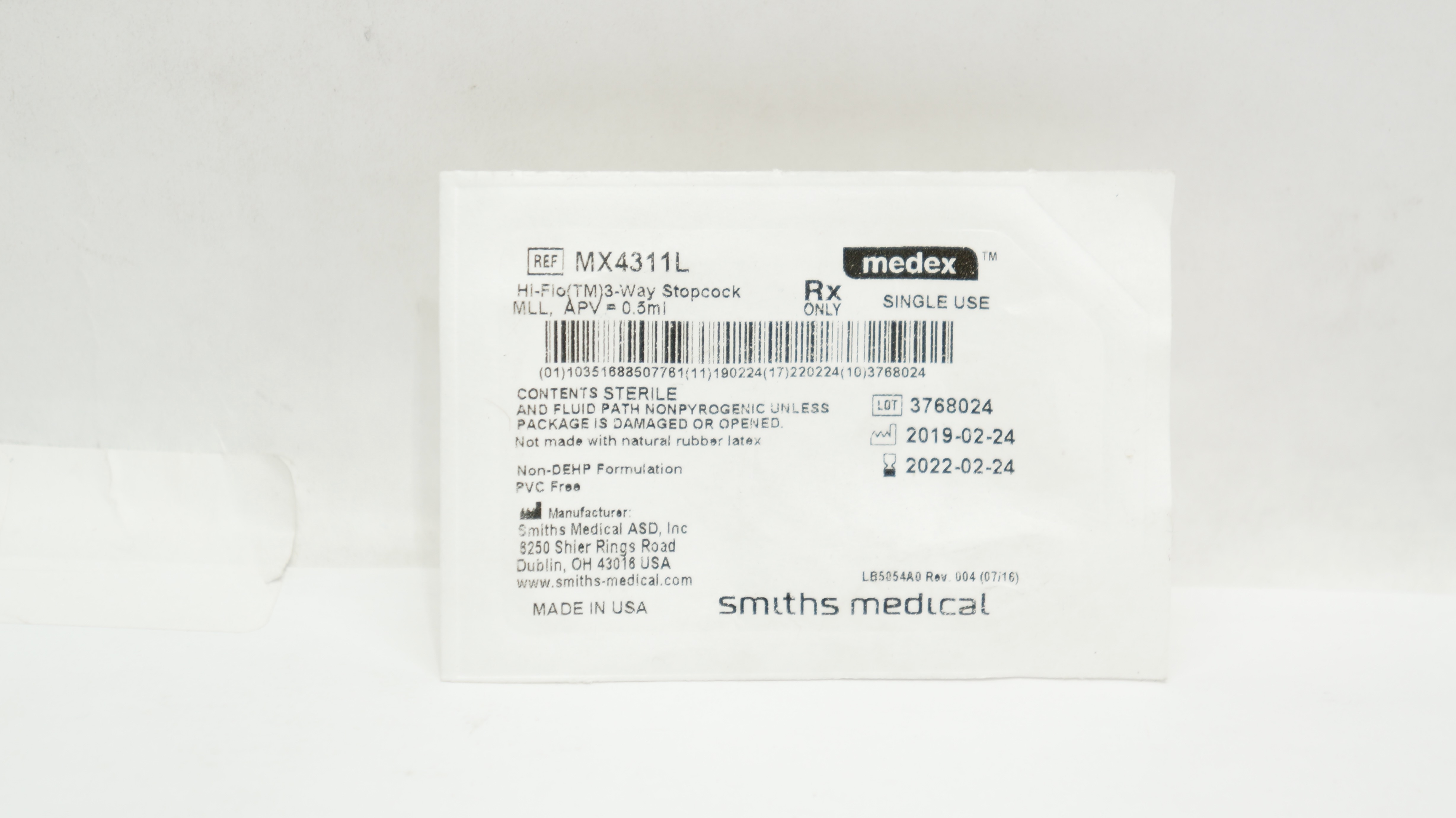 Smiths Medical MX4311L Medex Hi-Flo 3 Way Stopcock MLL APV = 0.5ml (x)
