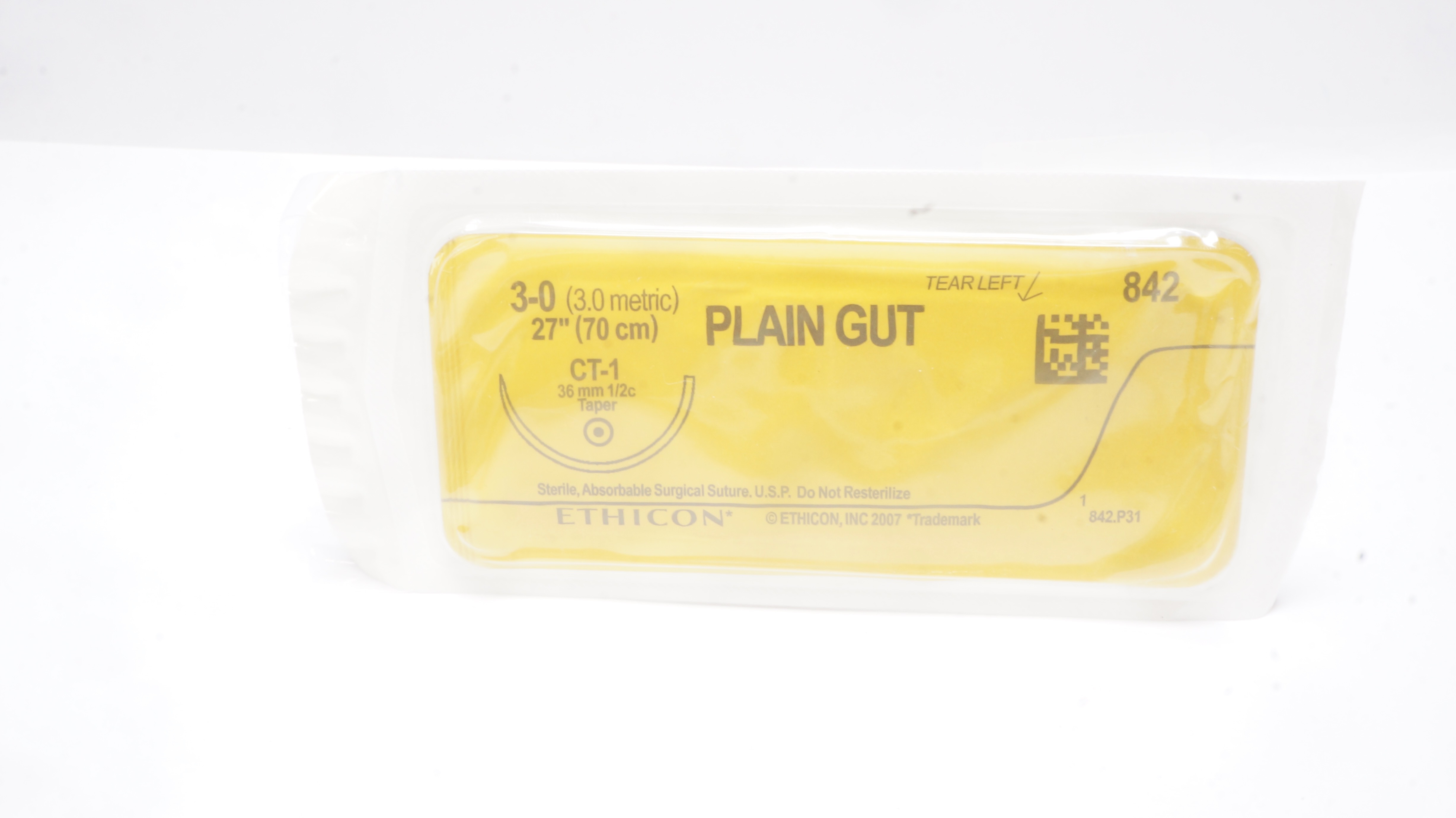 Ethicon 842 Plain Gut 3-0 27inch CT-1 36mm 1/2c Taper (x)