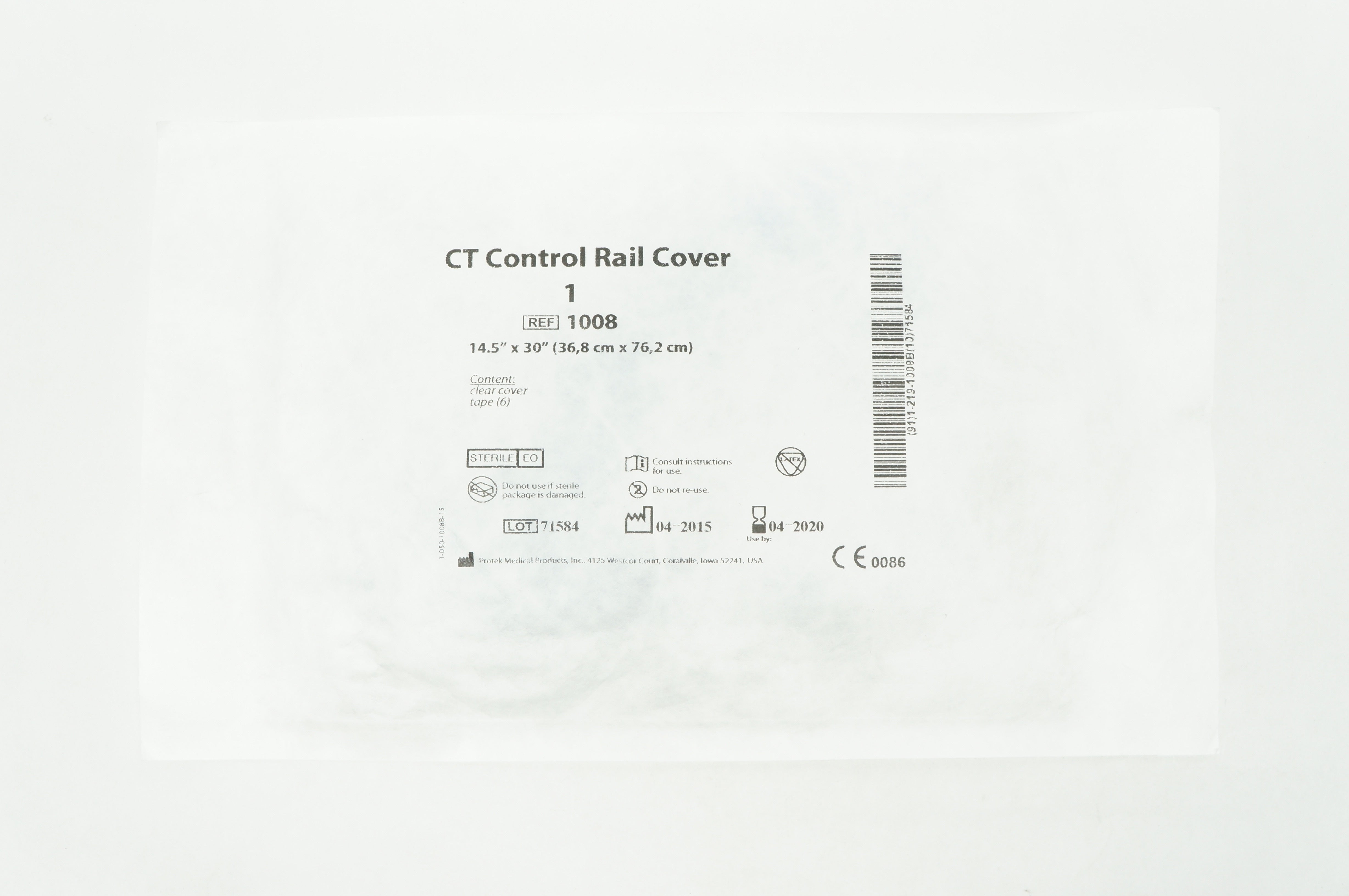 Protek Medical 1008 CT Control Rail Cover 14.5 inch x 30 inch (x)