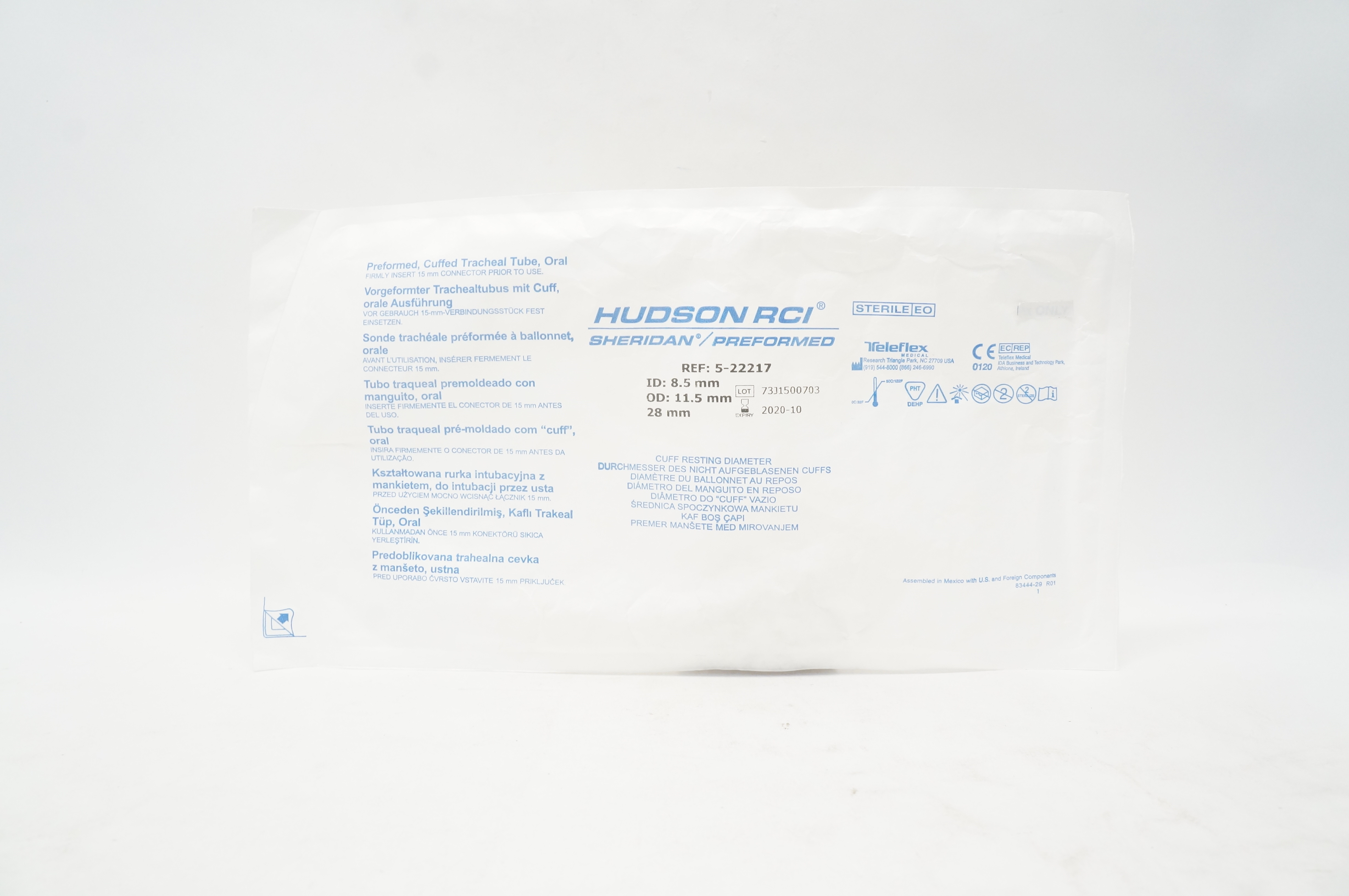 Teleflex 5-22217 Hudson RCI Sheridan Preformed Tracheal Tube 8.5ID x 11.5mmOD(x)